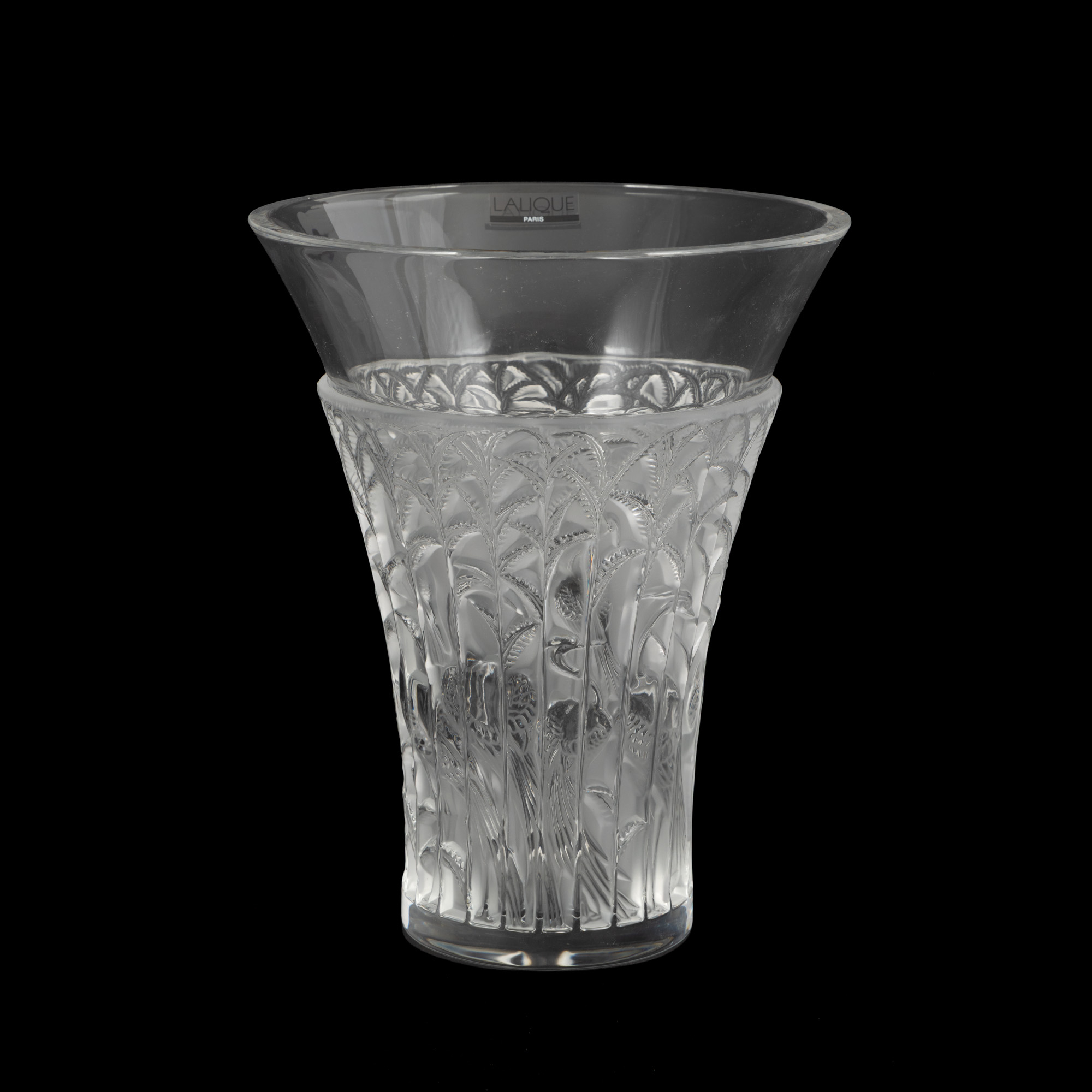 ”Ibis” - vas Lalique, din cristal, decorată cu elemente vegetale, cca. 1950