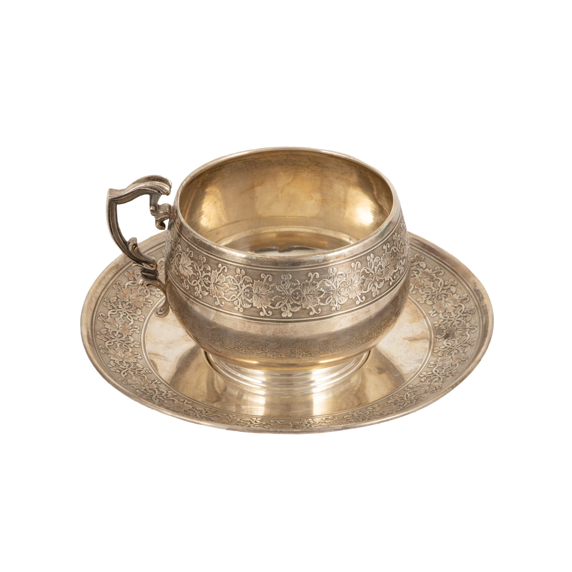 Set din argint, format din ceașcă și farfurie, semnat Eugène Lefebvre, Paris, Franța, 1896-1910