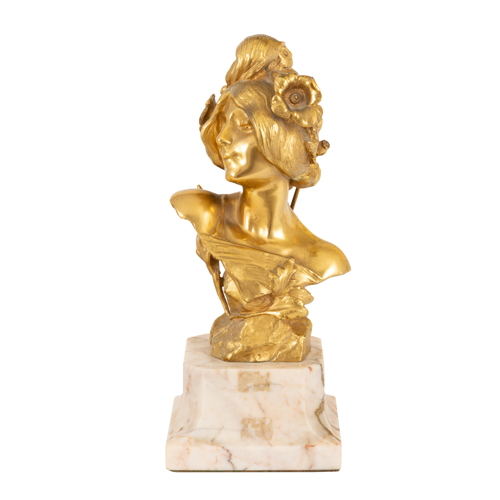 ”Eleganță” - statuetă Art Nouveau din bronz doré, reprezentând un bust feminin, cca. 1900