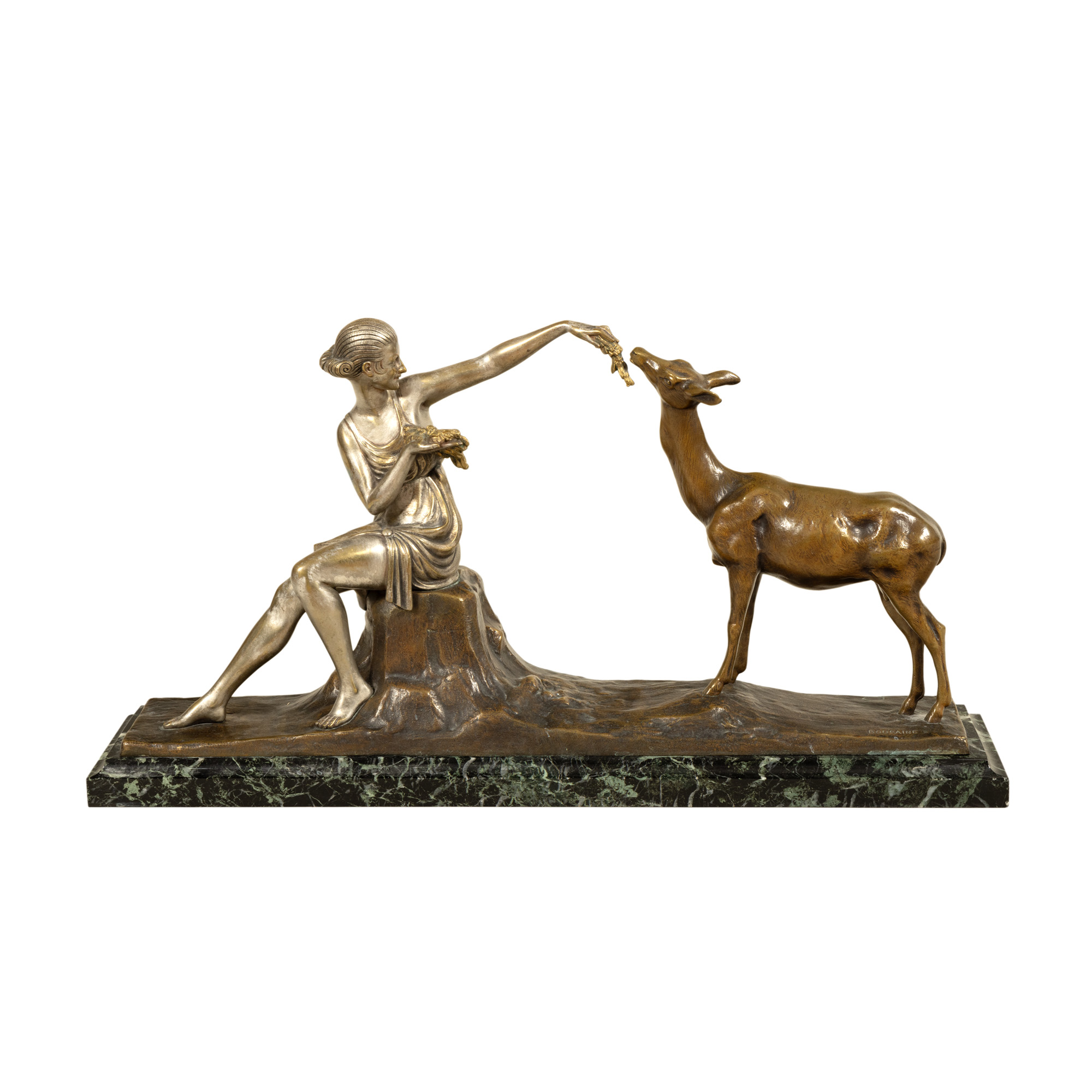 "Deer" - Art Deco statuette, made of bronze and marble base, circa 1930