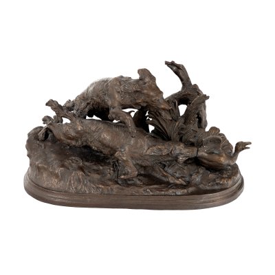 "Chasse Au Canard" - statuetă din bronz, reprezentând o scenă de vânătoare, cca. 1870