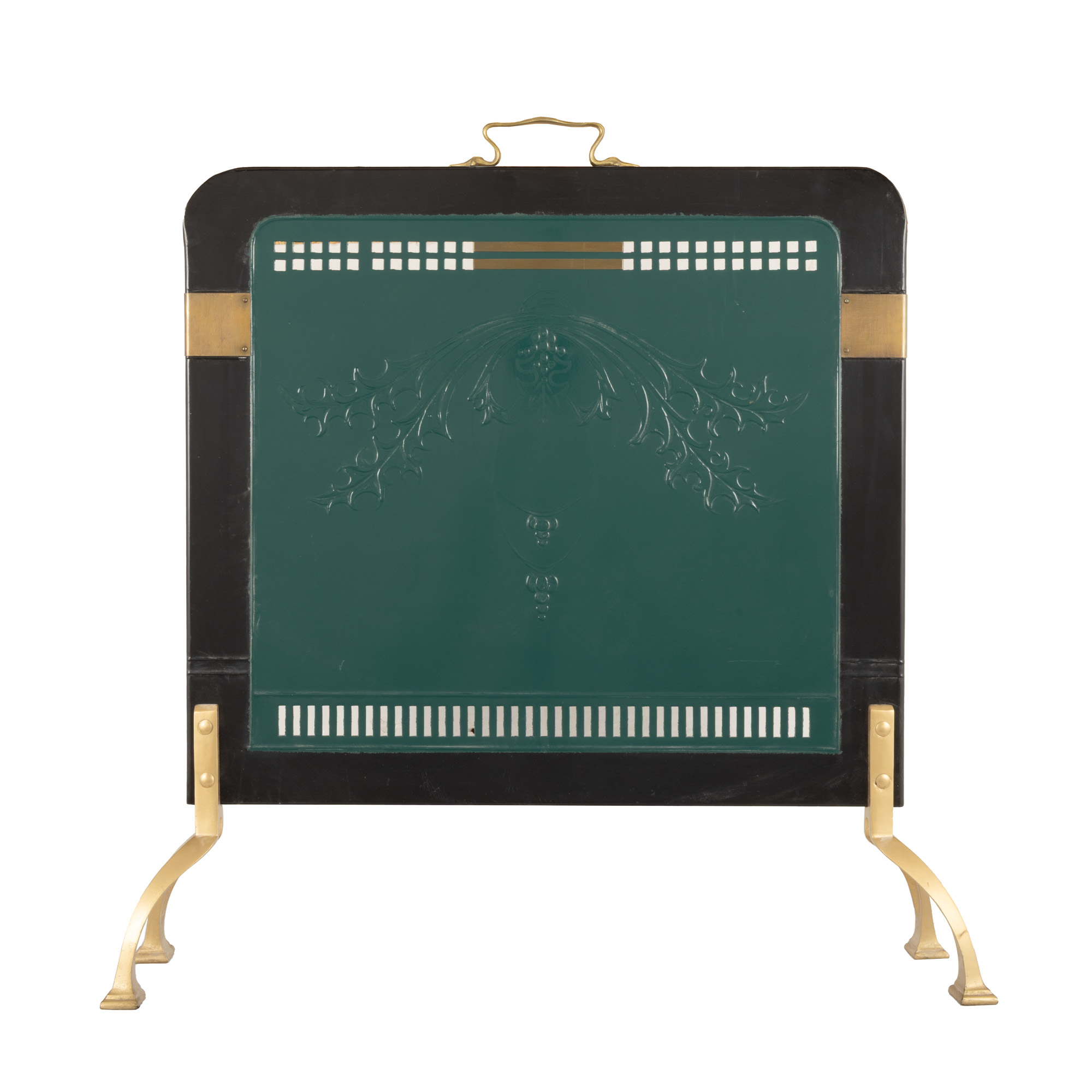 Panou de șemineu Art Nouveau, din bronz aurit și email, decorat cu vâsc, prima jumătate a sec. XX
