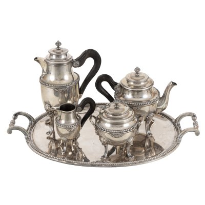 Serviciu în manieră Neo-Clasică, pentru ceai și cafea, format din ceainic, cafetieră, zaharniță, letieră, cca. 1900