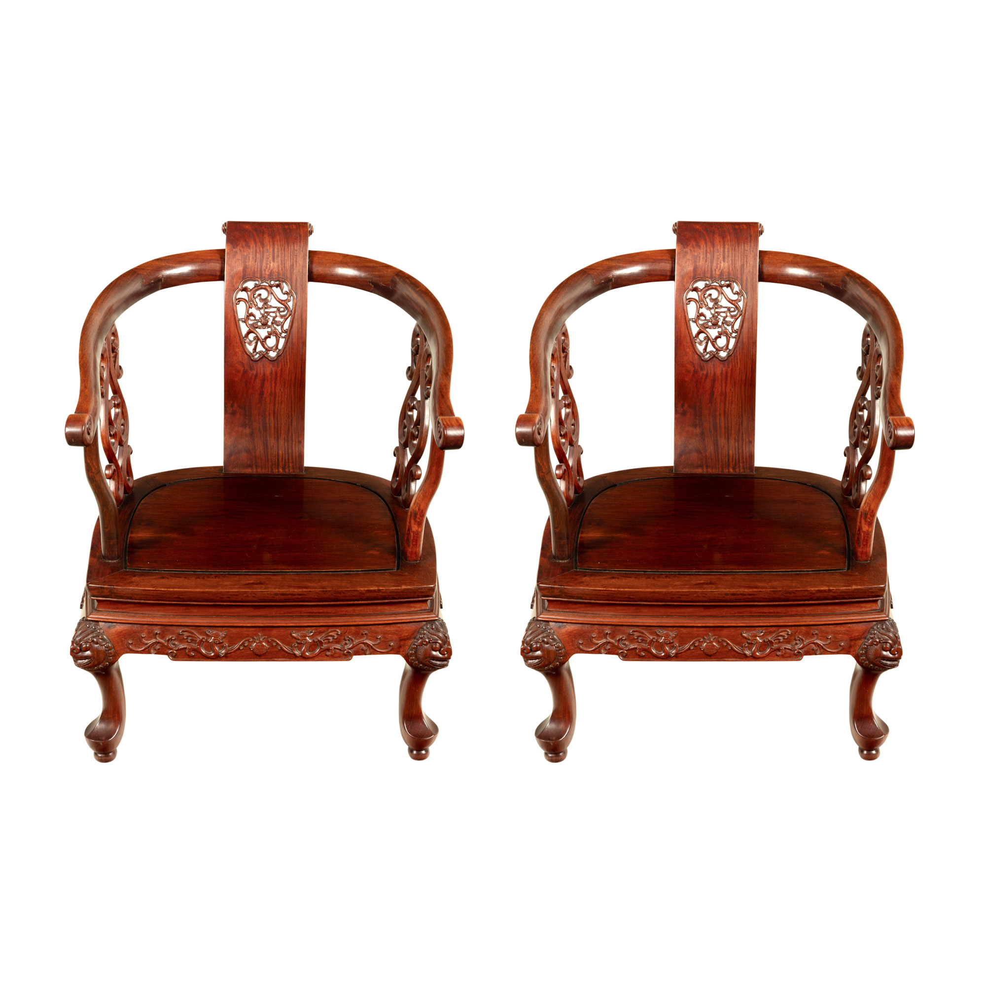 Pereche de fotolii din lemn de ulm, perioada dinastiei Qing, China, sfârșitul sec. XIX