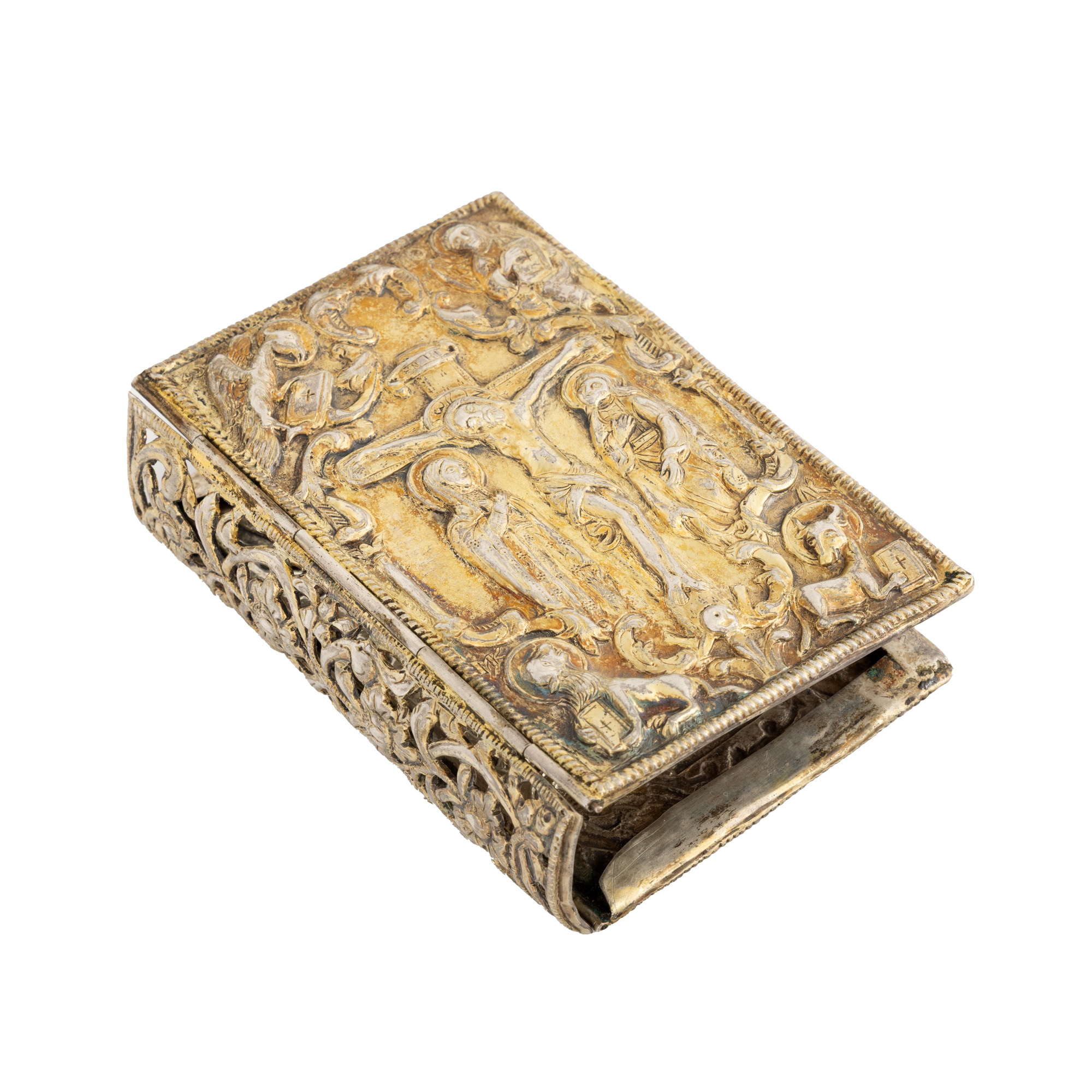 Inedită ferecătură din argint, pentru carte de rugăciuni, atelier post-brâncovenesc, începutul sec. XVIII, piesă foarte rară, de colecție