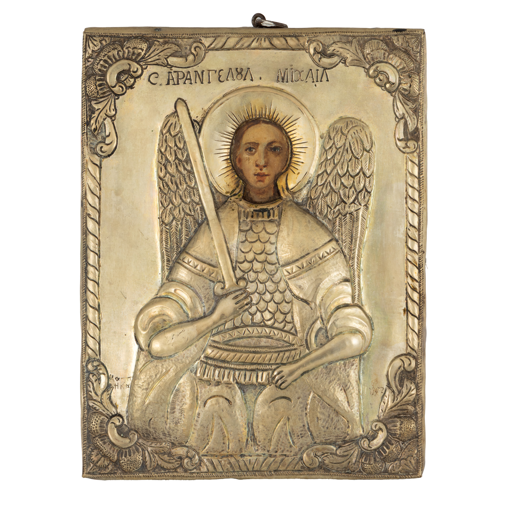 Icoană pe lemn, cu ferecătură din argint, ”Sfântul Arhanghel Mihail”, școală românească, 1852