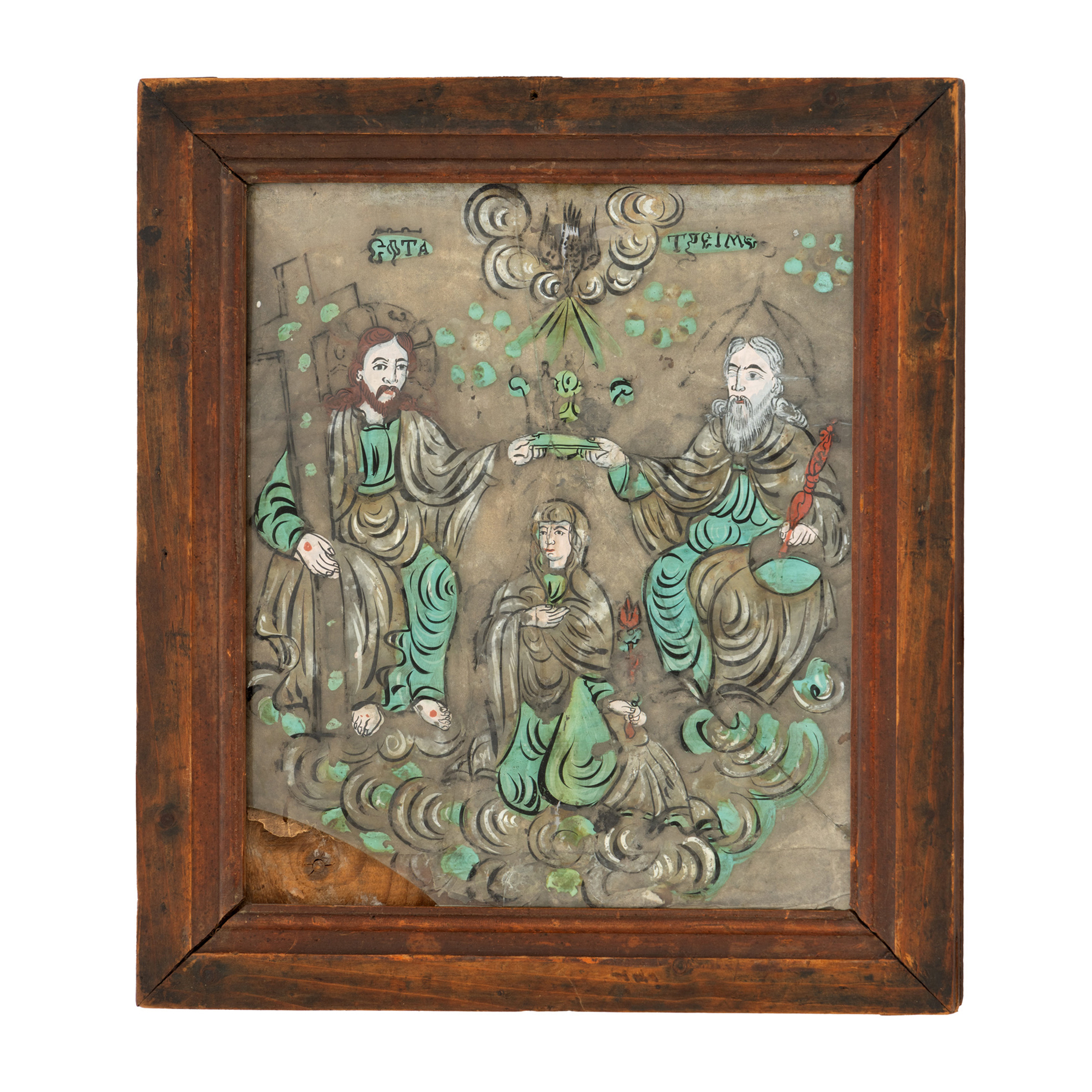 Icoană pe glajă, ”Sfânta Treime (Încoronarea Maicii Domnului)”, atribuit zugrav Nicolae Oancea din Vale, prima jumătate a sec. XIX