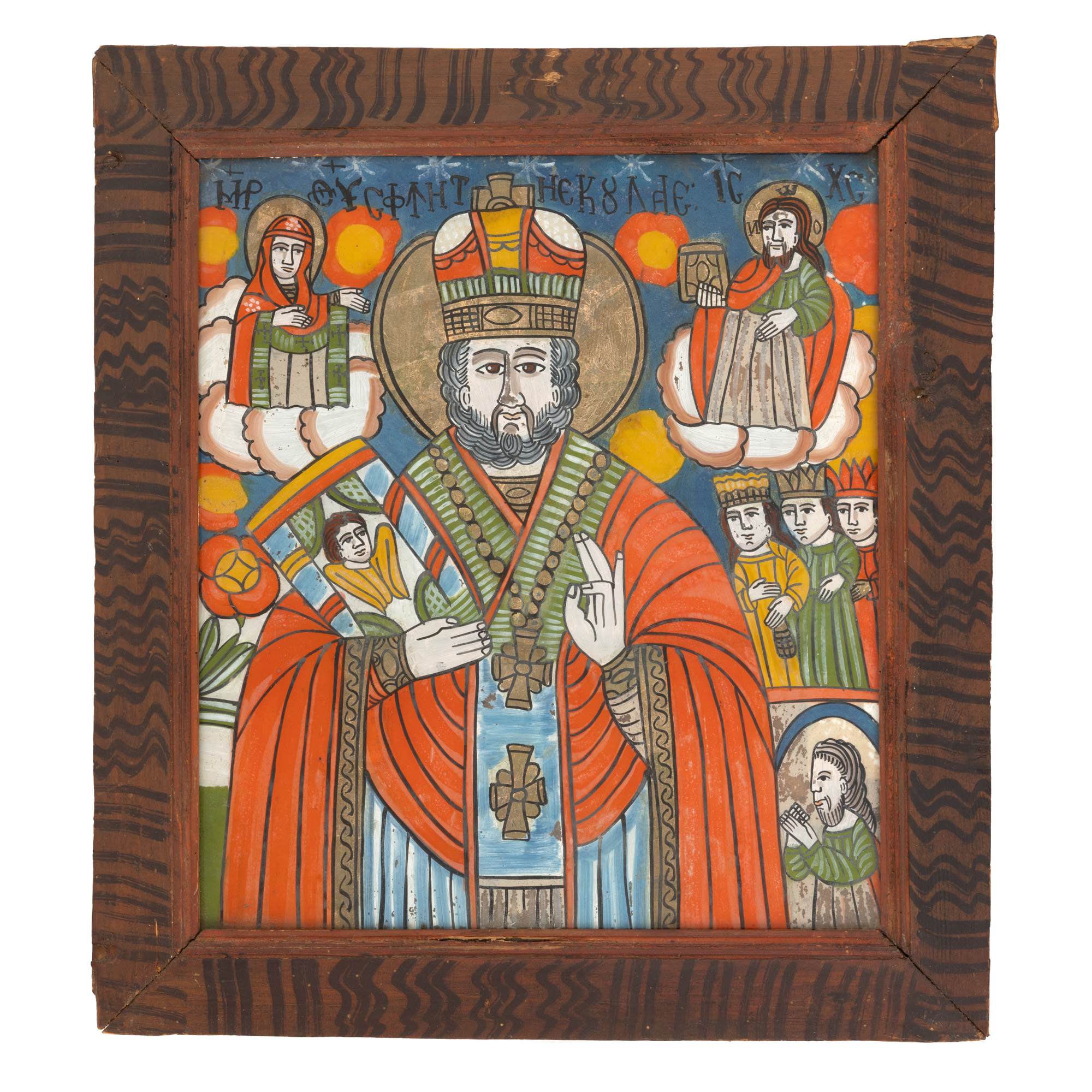 Icoană pe sticlă, ”Sfântul Nicolae”, atelier din Șcheii Brașovului, a doua jumătate a sec. XIX