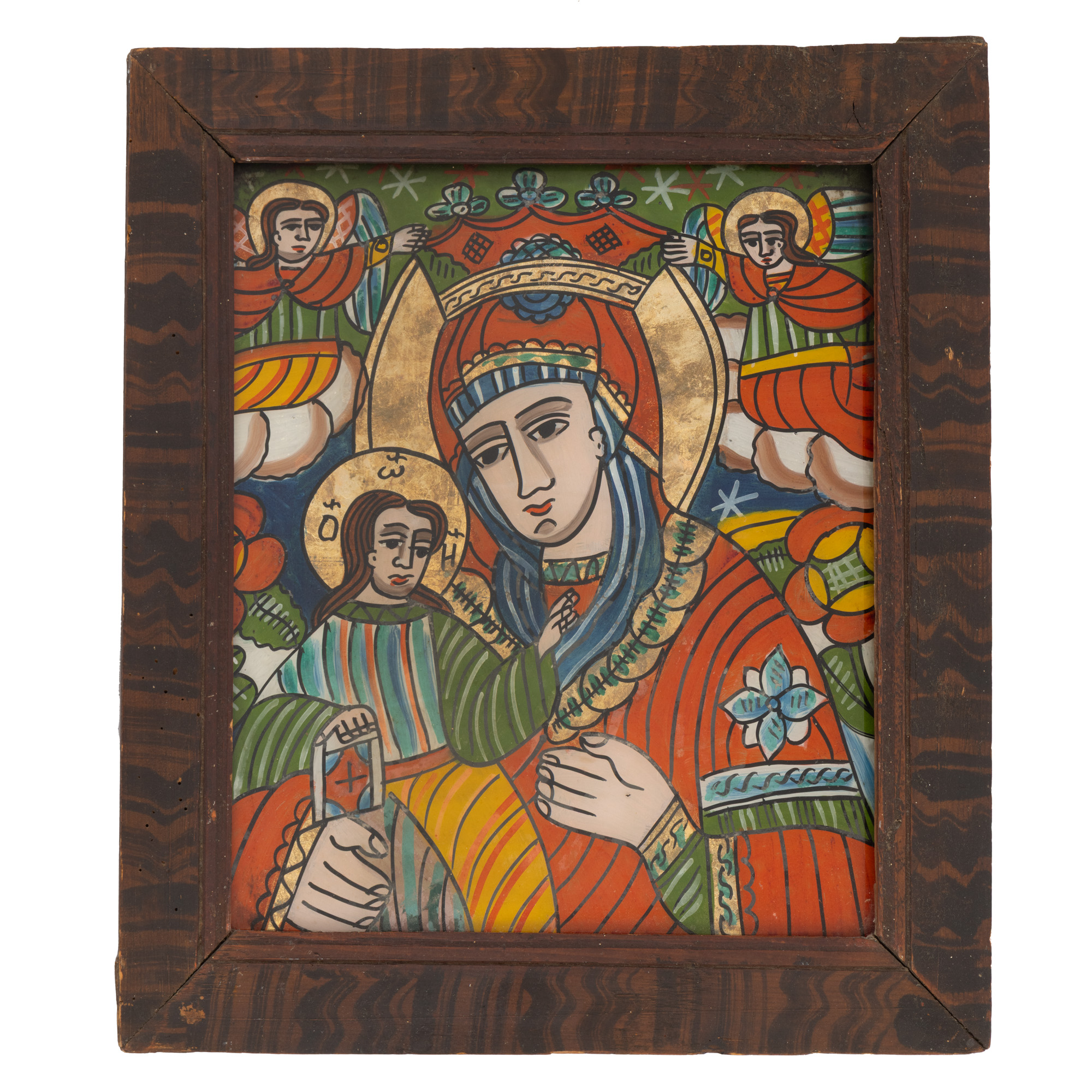 Icoană pe glajă, ”Maica Domnului cu Pruncul - Împărăteasa Îngerilor”, atelier din Șcheii Brașovului, a doua jumătate a sec. XIX