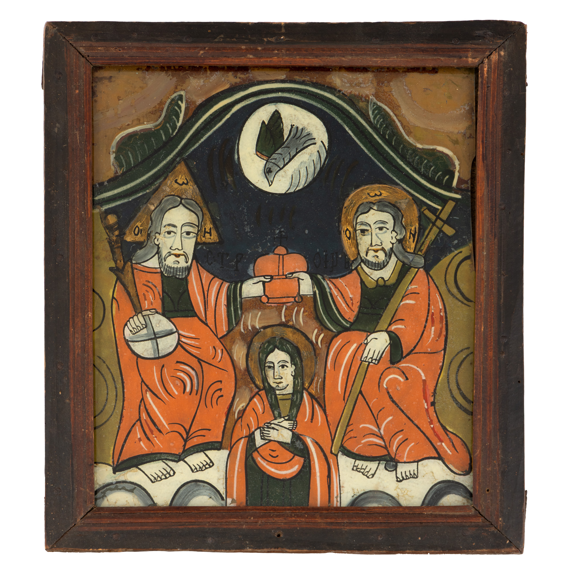 Icoană pe glajă, ”Sfânta Treime (Încoronarea Maicii Domnului)”, atelier din Nicula, a doua jumătate a sec. XIX