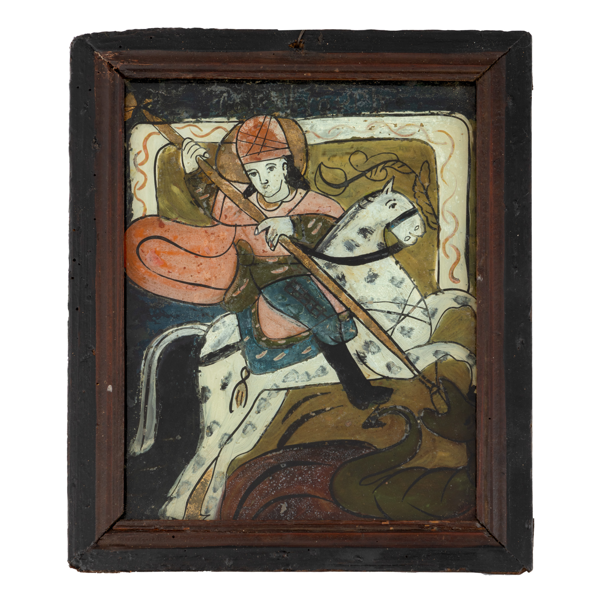 Icoană pe glajă, ”Sfântul Gheorghe omorând balaurul”, atelier din Nicula, a doua jumătate a sec. XIX