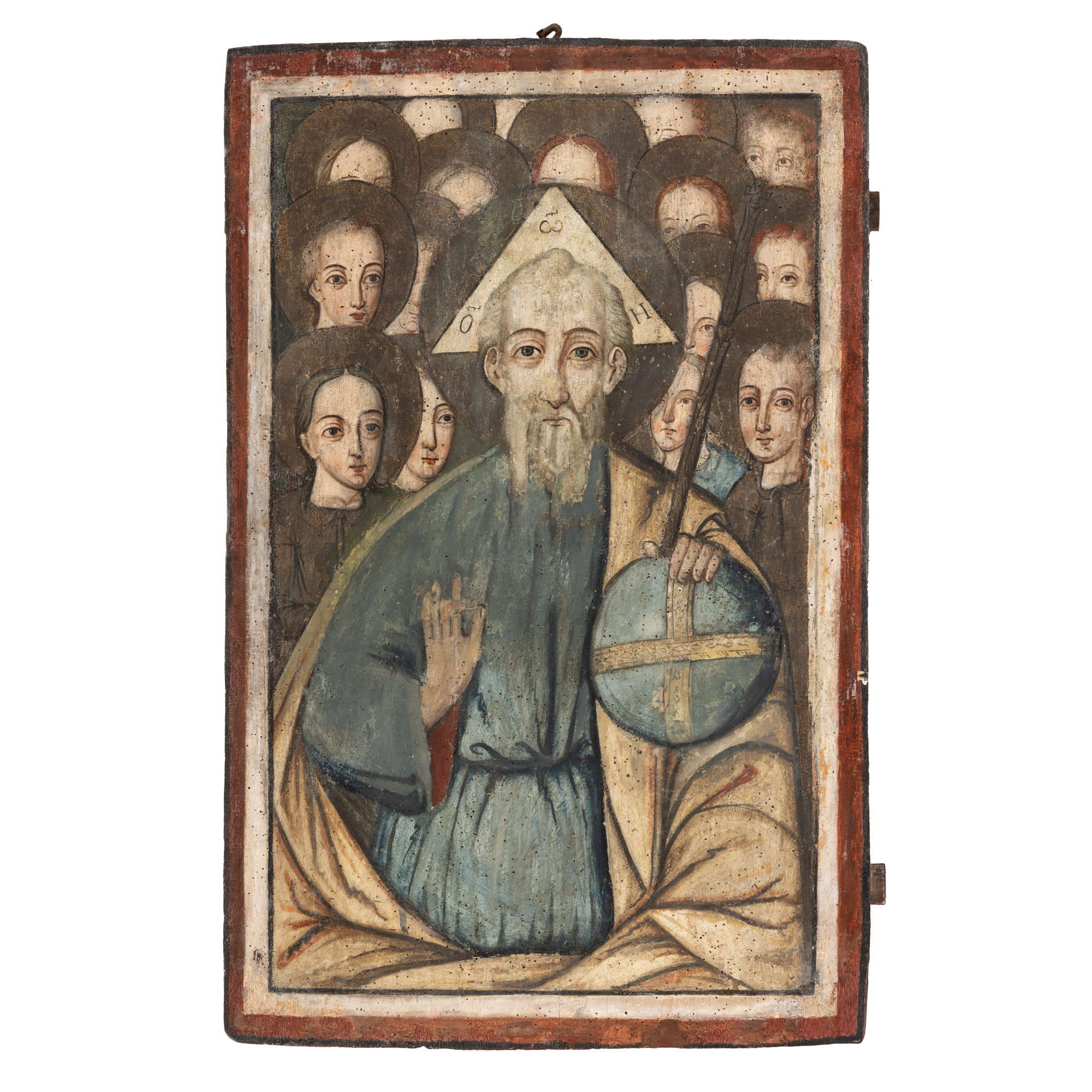 Icoană împărătească pe lemn, ”Dumnezeu Tatăl-Cel vechi de zile”, probabil școală ucraineană, zona Bucovina, sfârșitul sec. XVIII, piesă rară, de colecție