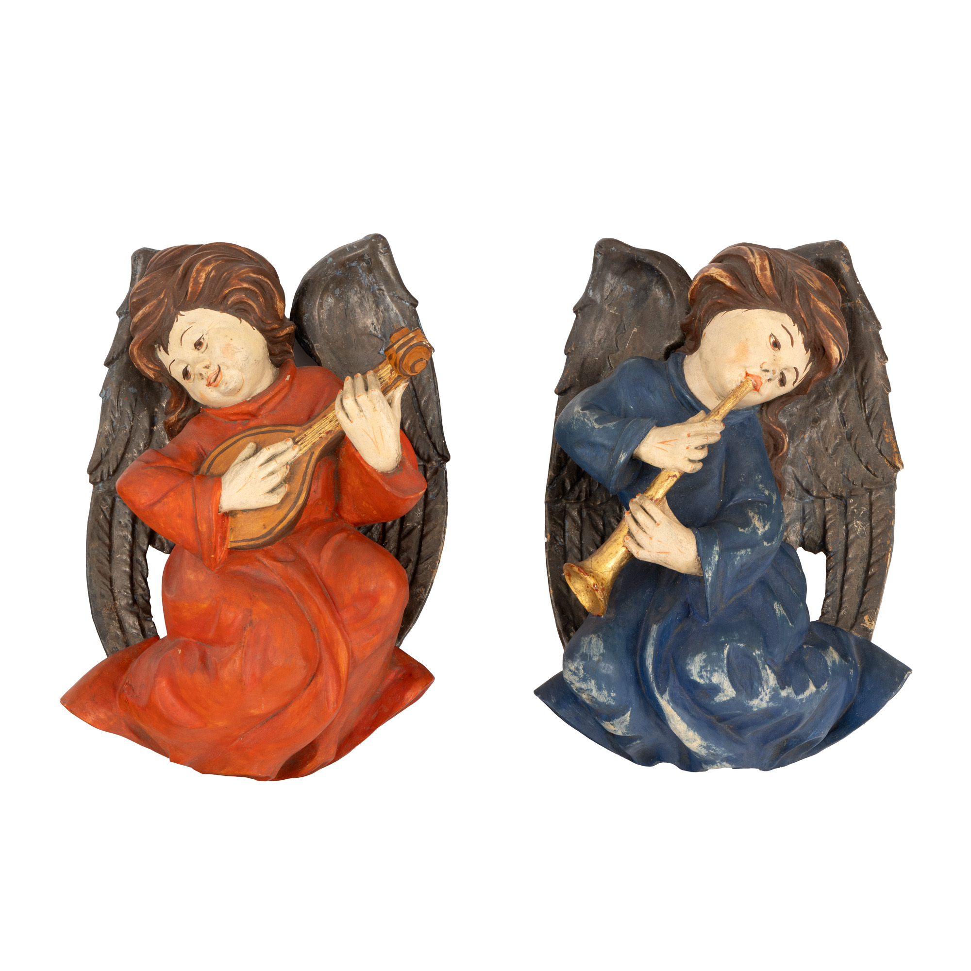 "Angels with flute and lute", crafted by sculptor Joachim vom Zülow, Germany, 1979, with certificate of authenticity