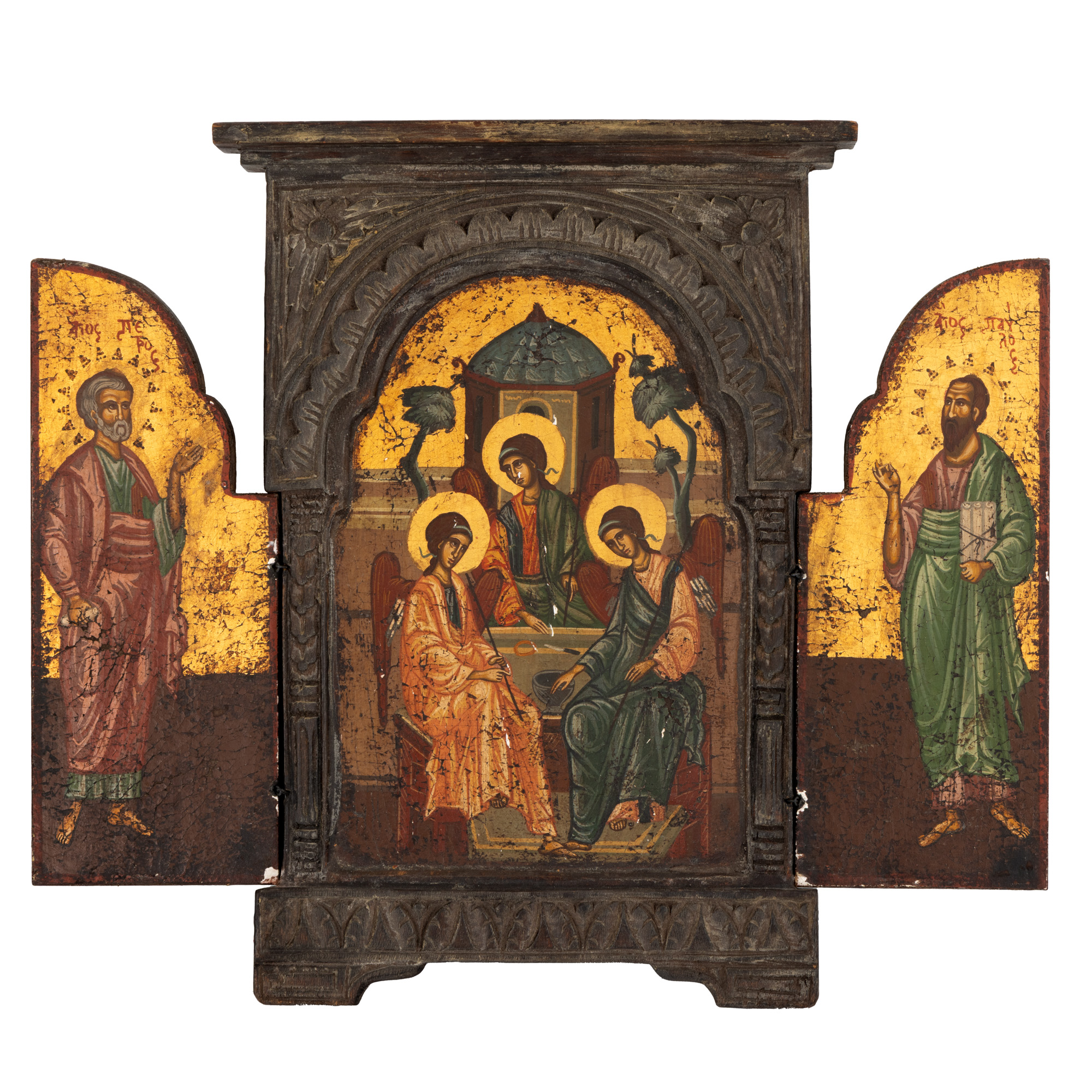 Triptic, ”Sfânta Treime și Sfinții Apostoli Petru și Pavel”, școală grecească