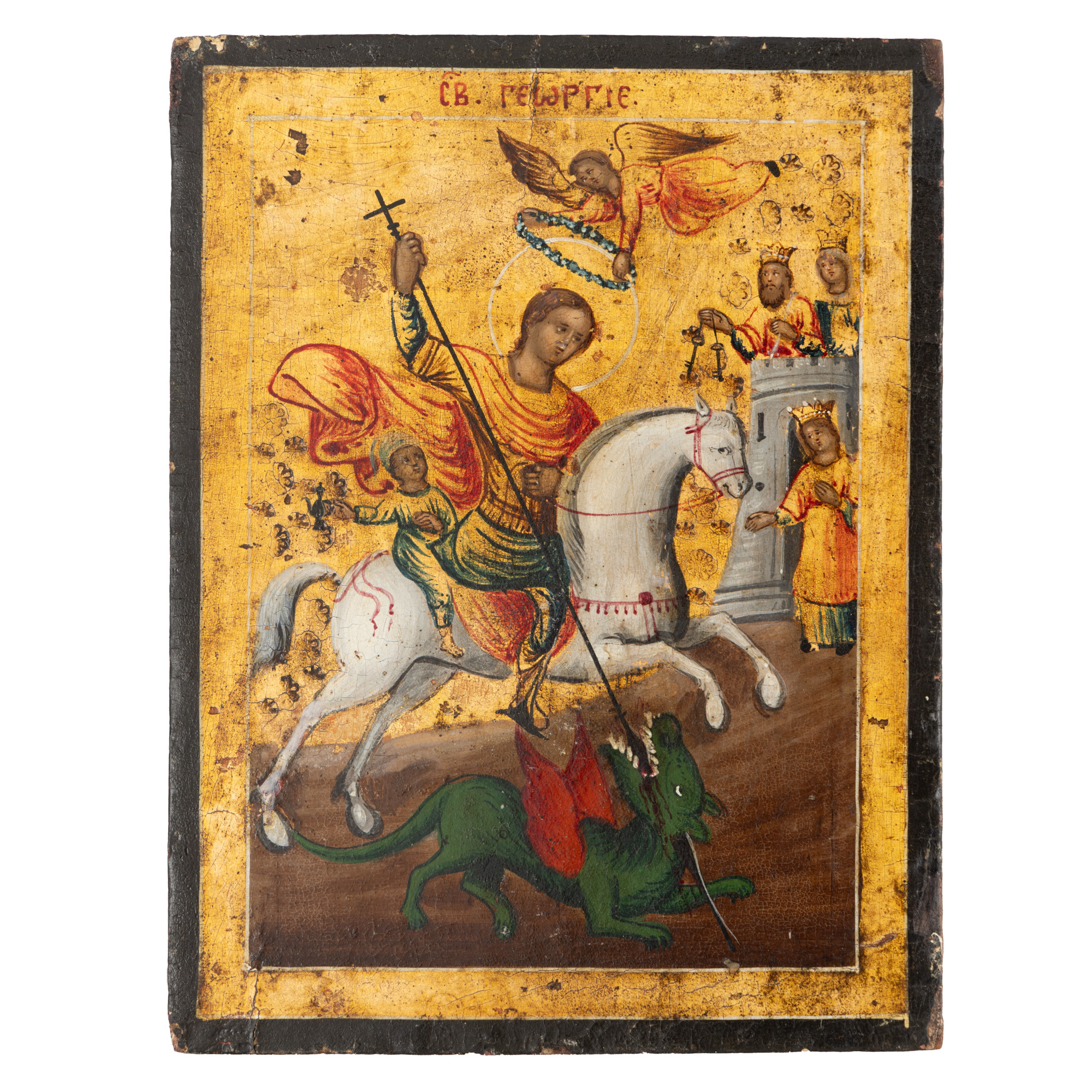 Icon on wood, "Saint George killing the dragon", Greek school, mid 19th century