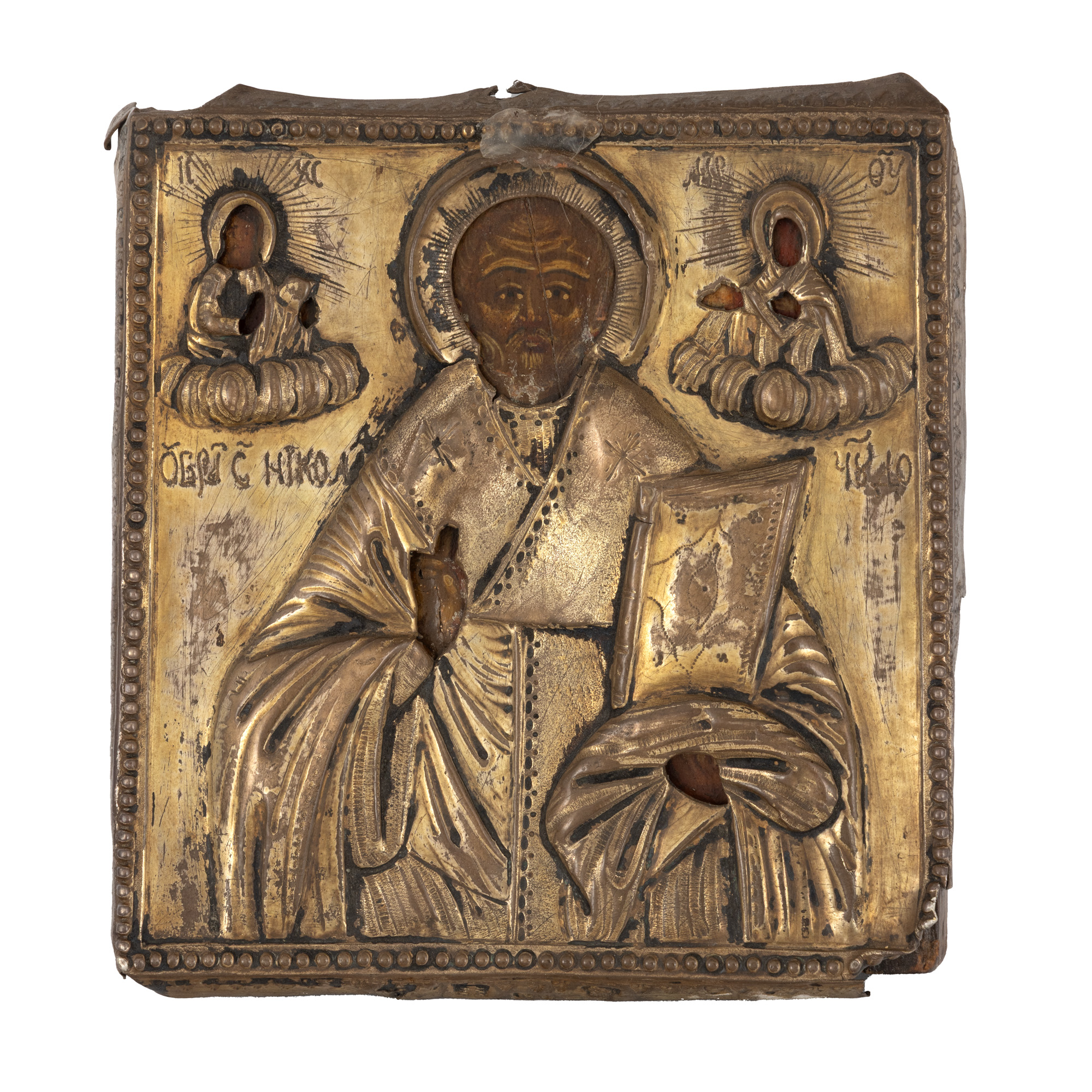 Icon on wood, with gilded silver carving, "Saint Hierarch Nicholas", Russian school, 1794, rare piece
