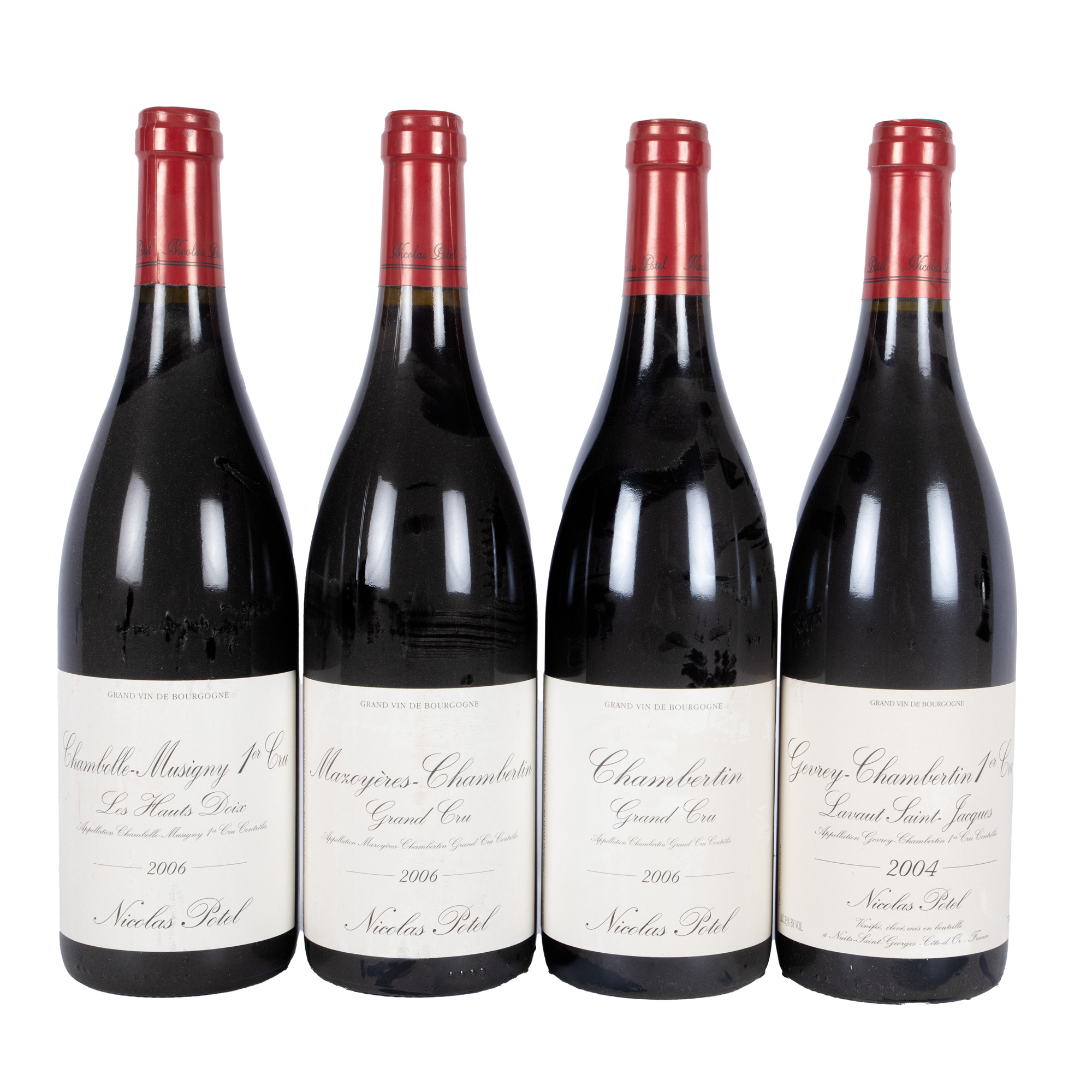 Chambolle-Musigny 1er Cru Les Hauts Doix, Gevrey-Chambertin 1er Cru Lavaux Saint-Jacques, Mazoyeres-Chambertin & Chambertin Grand Cru, 2004/2006, 4st x 0,75l