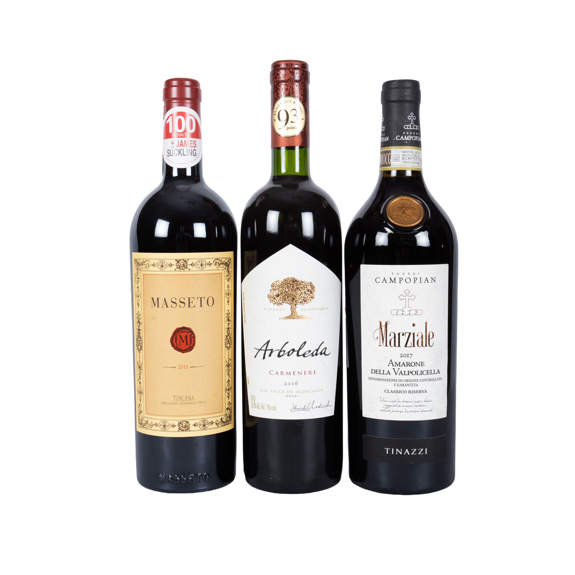 Lot consisting of three appellations, Italy/Chile, 2011/2016/2017, 3st x 0.75l