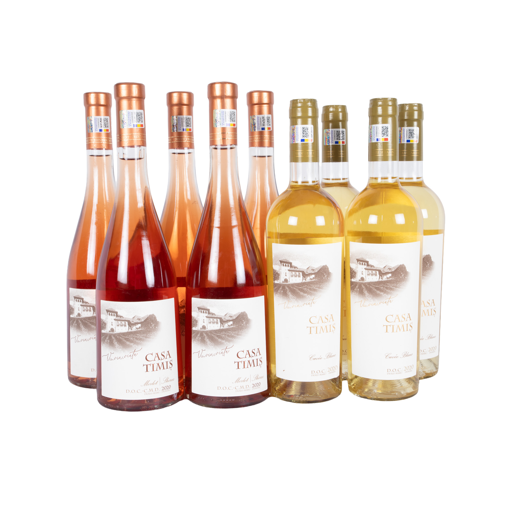Lot de vinuri Casa Timiș, Dealu Mare, albe și rosé, 2020, 9st x 0,75l