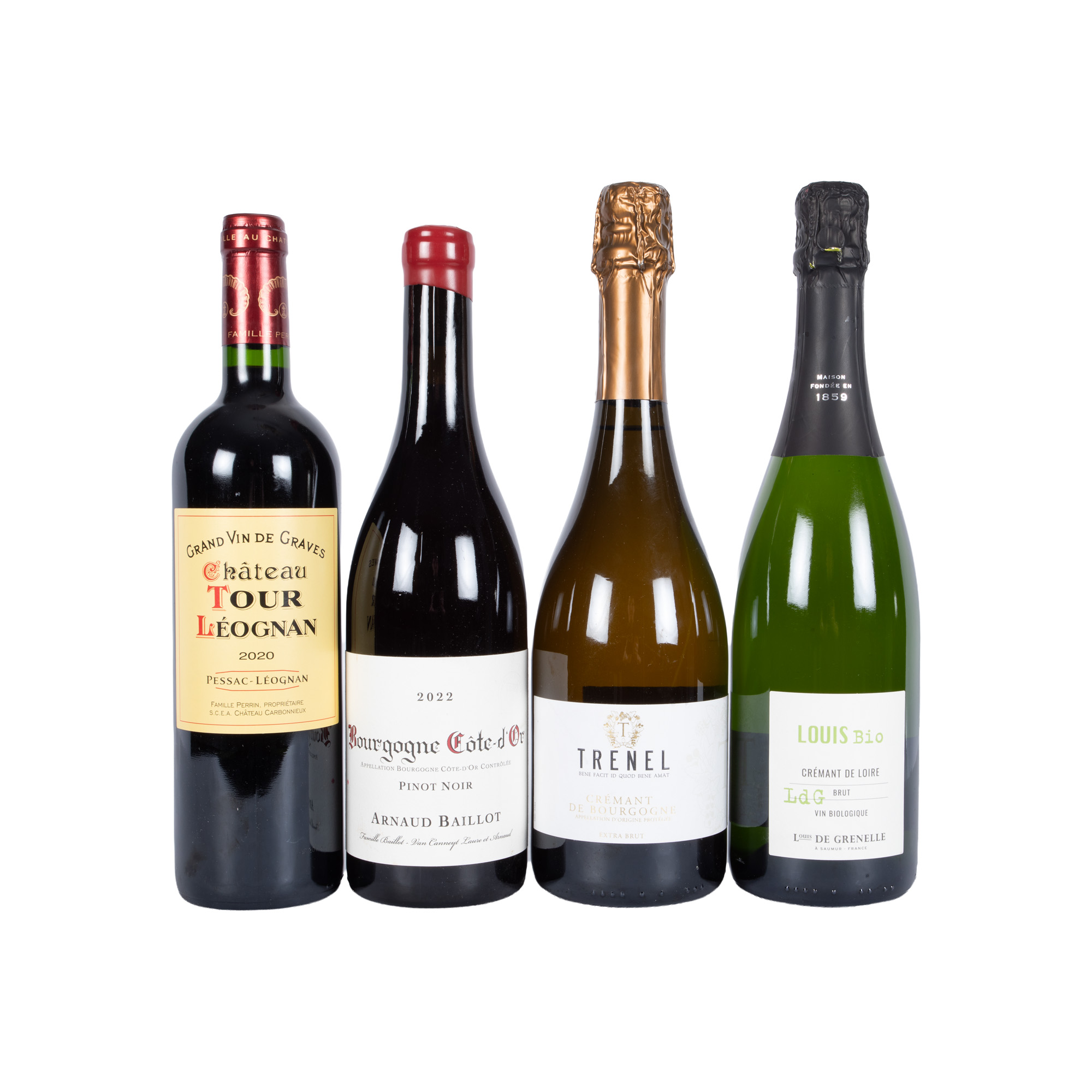 Lot consisting of various French wines, including Crémant, 2020/2022, 4st x 0.75l
