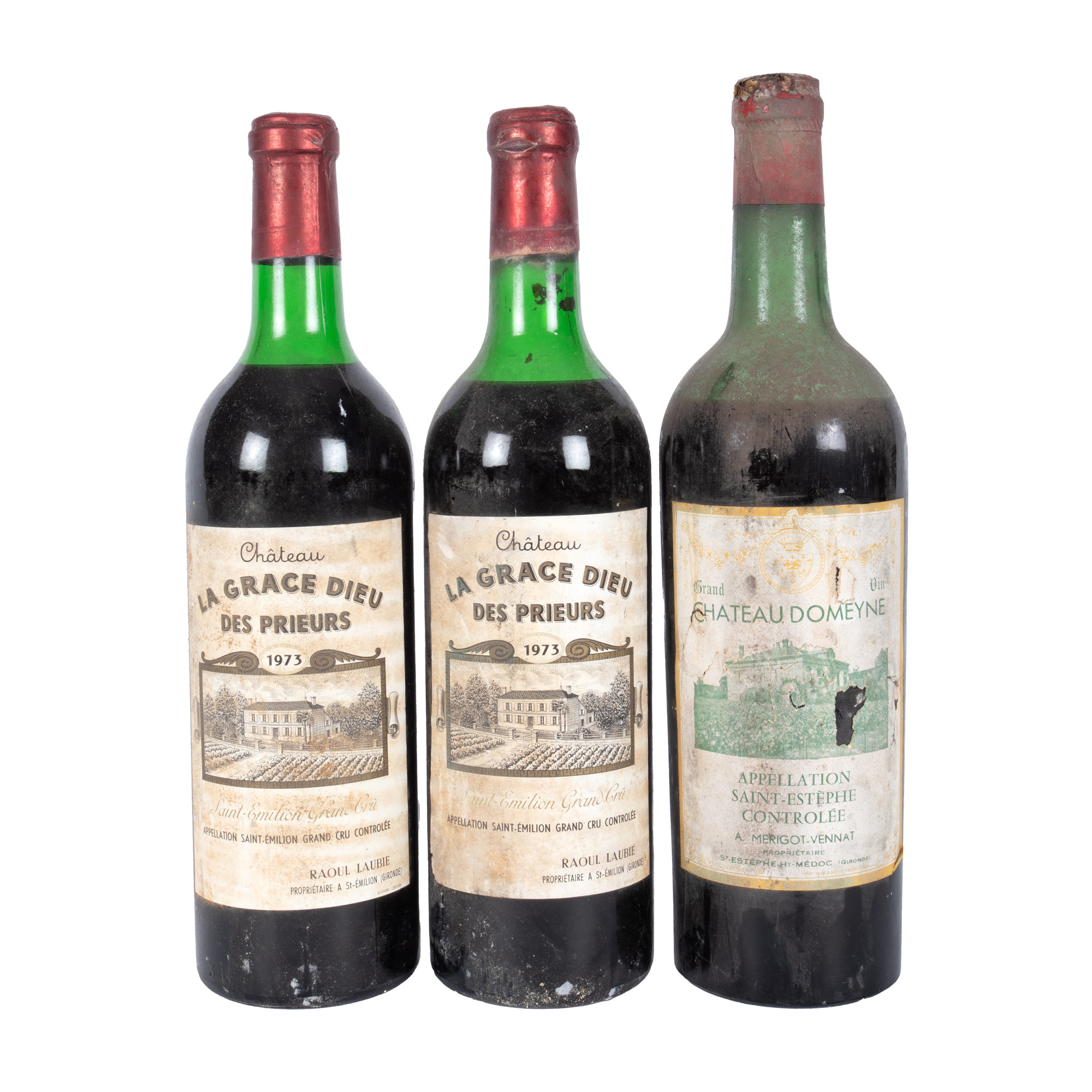Lot consisting of two famous appellations, Saint-Émilion Grand Cru and Saint-Estèphe, approx. 1973, 3st x 0.75l
