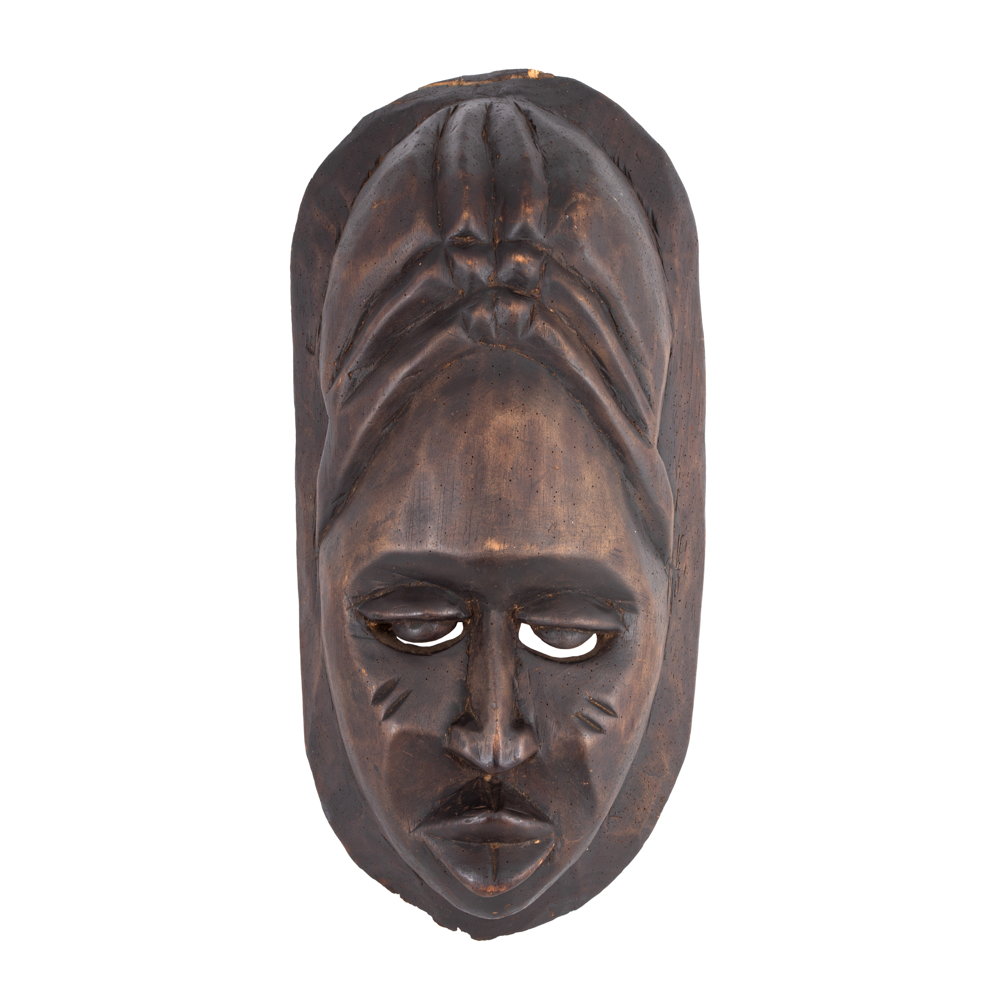 Mască africană Baoulé, din lemn exotic, Coasta de Fildeș, mijlocul sec. XX