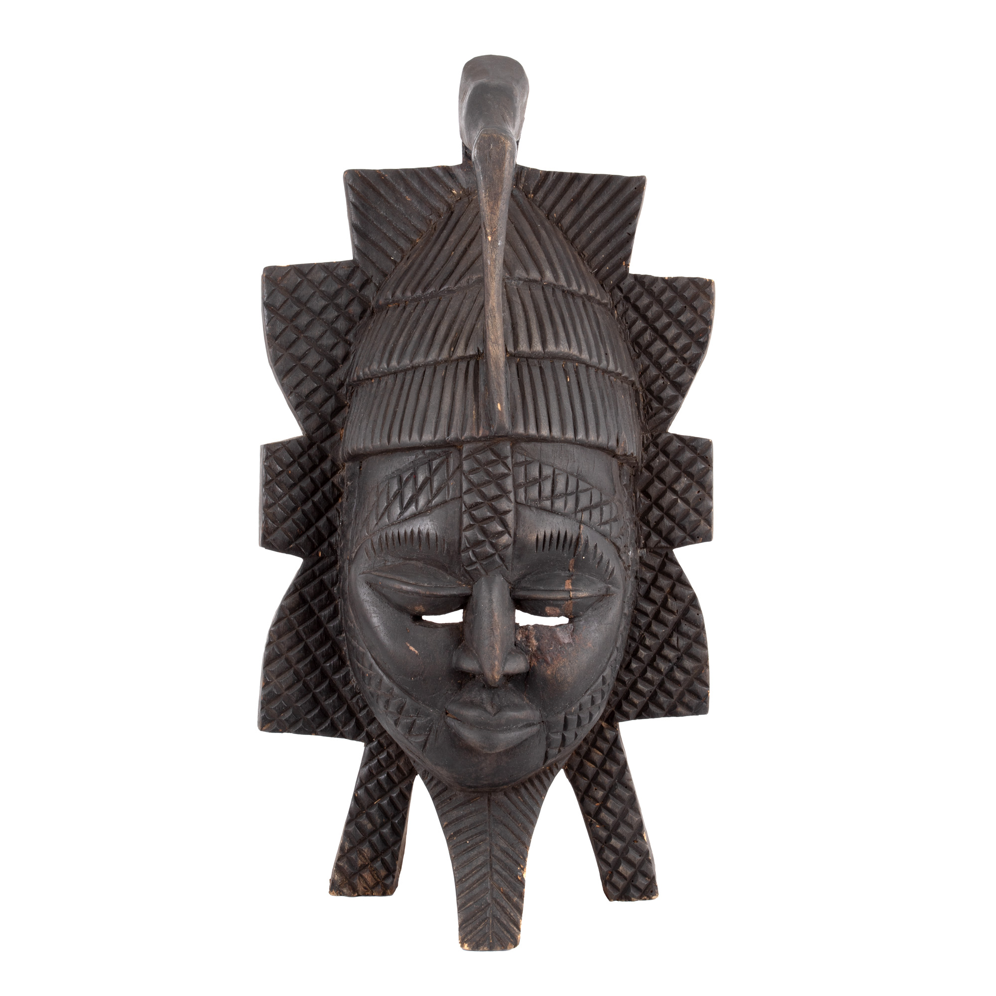 Mască africană Senufo Kpeliye'e, din lemn exotic, Coasta de Fildeș, mijlocul sec. XX