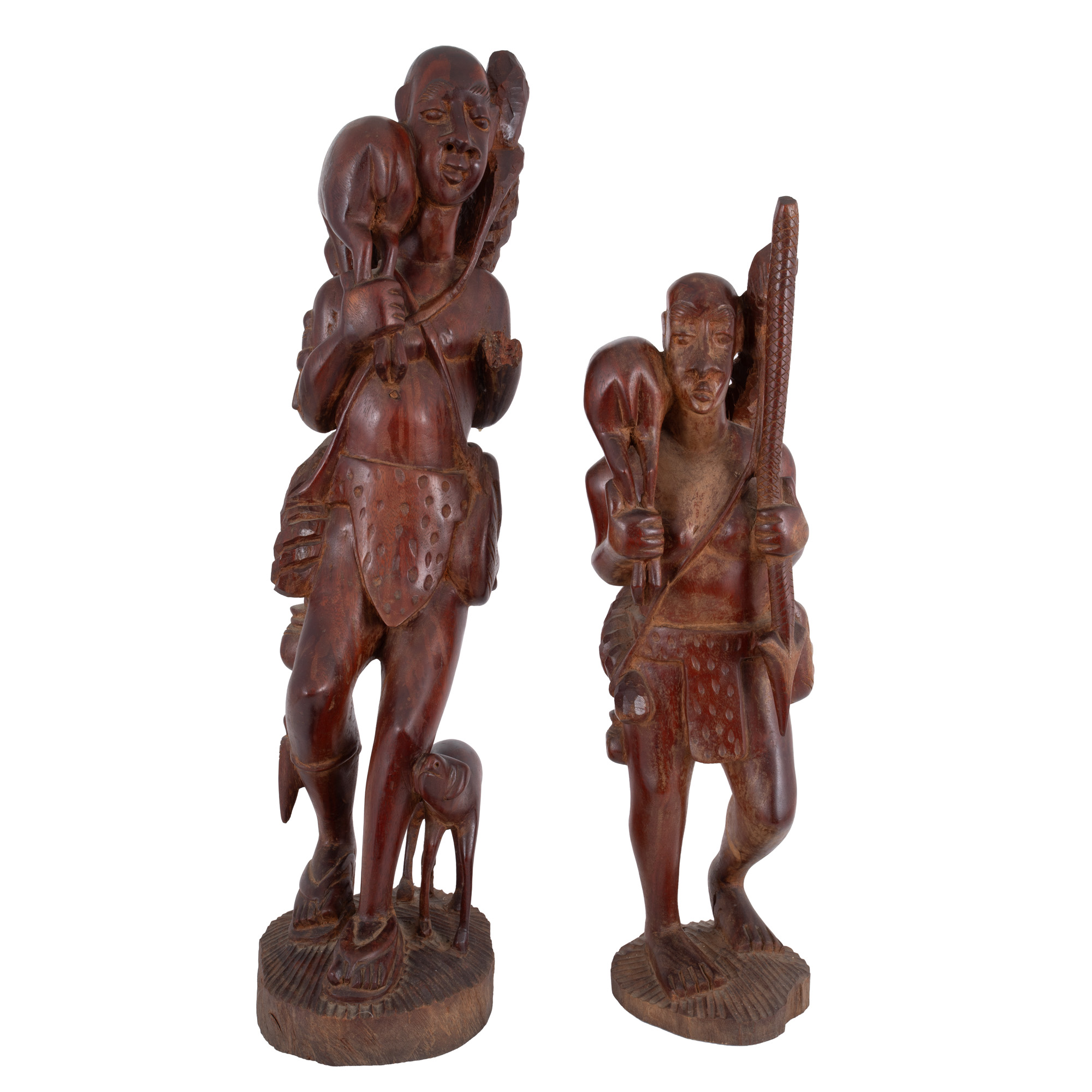 Vânători, pereche de statuete din lemn exotic, Africa de Vest