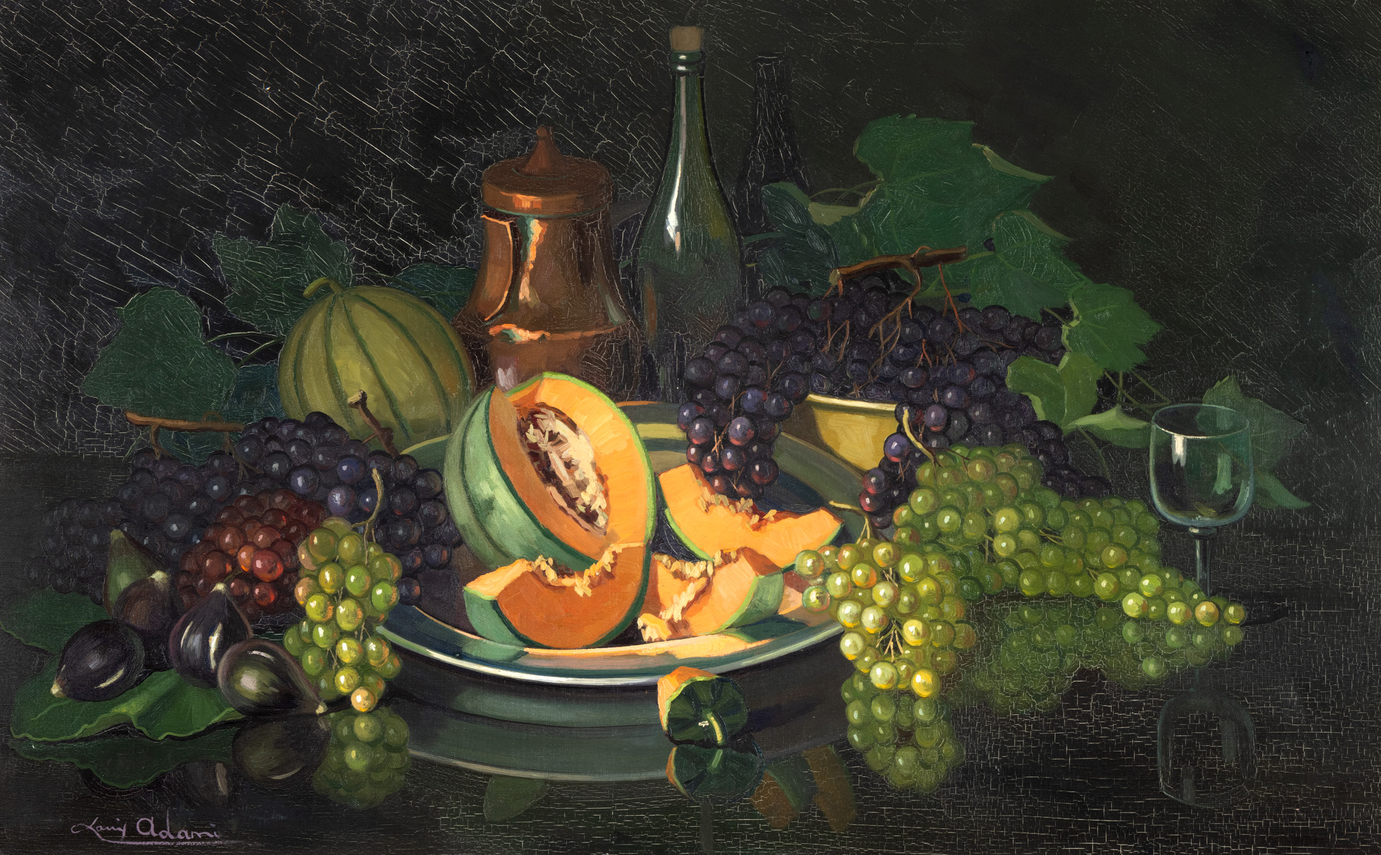 Still Life with Grapes and Yellow Melon
