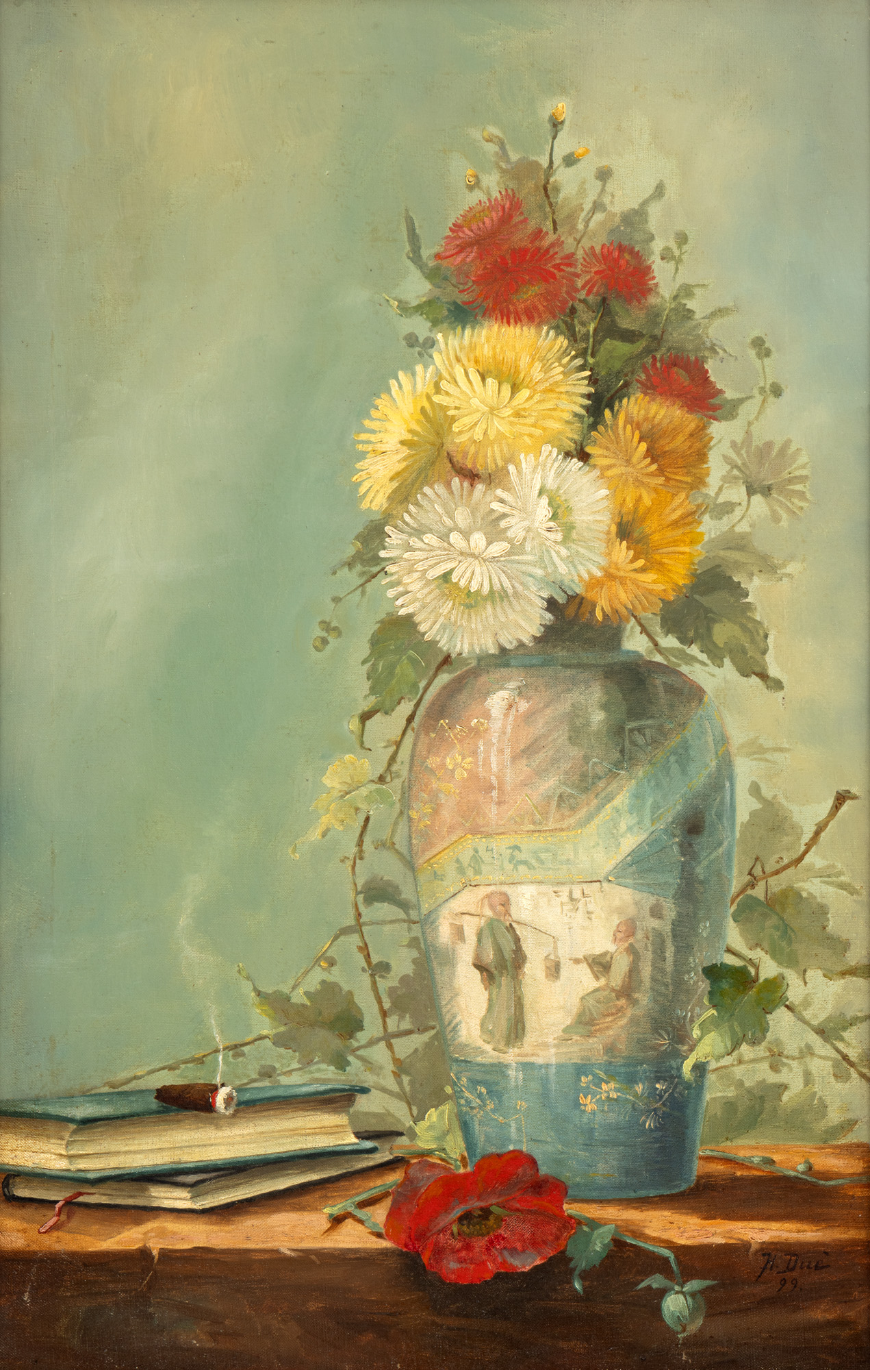 Chrysanthemums in a Japanese Vase