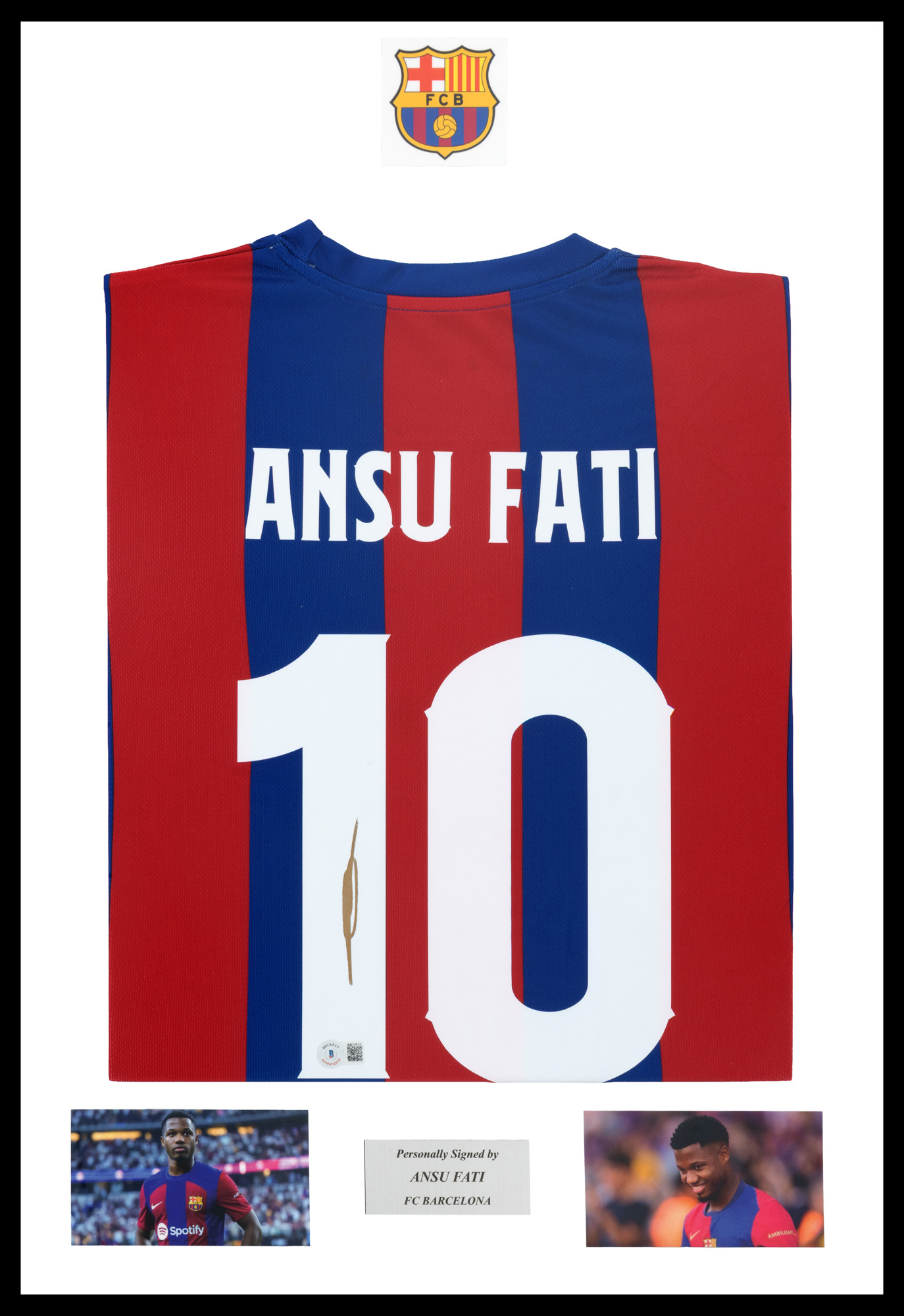 Tricou F.C. Barcelona, cu semnătura olografă a lui Ansu Fati, înrămat