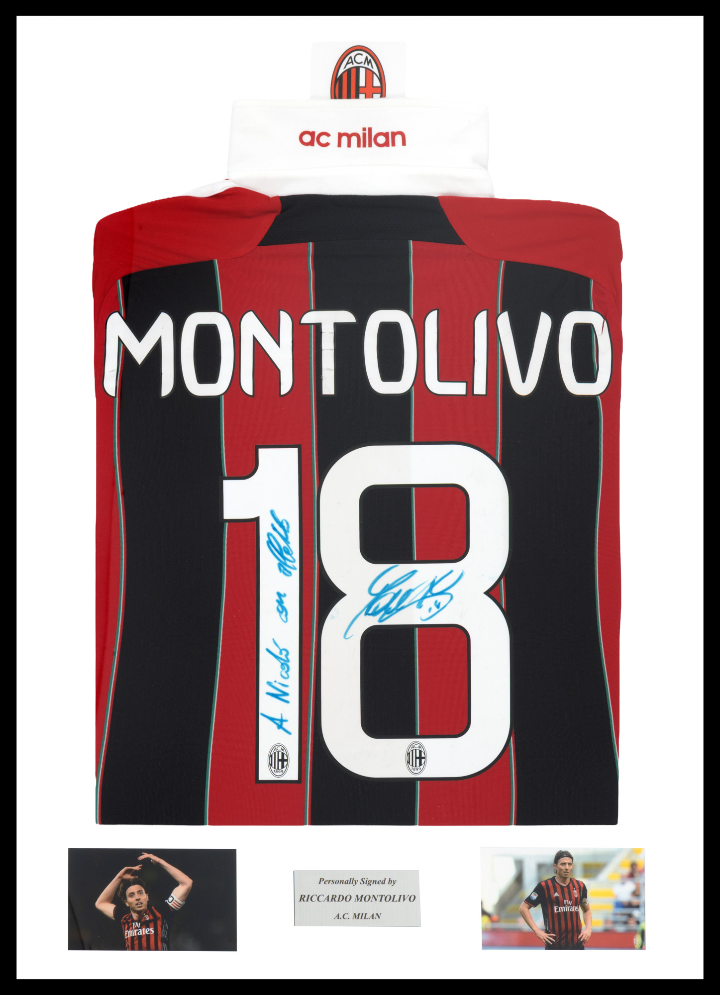 Tricou A.C. Milan, cu semnătura olografă a lui Riccardo Montolivo, înrămat