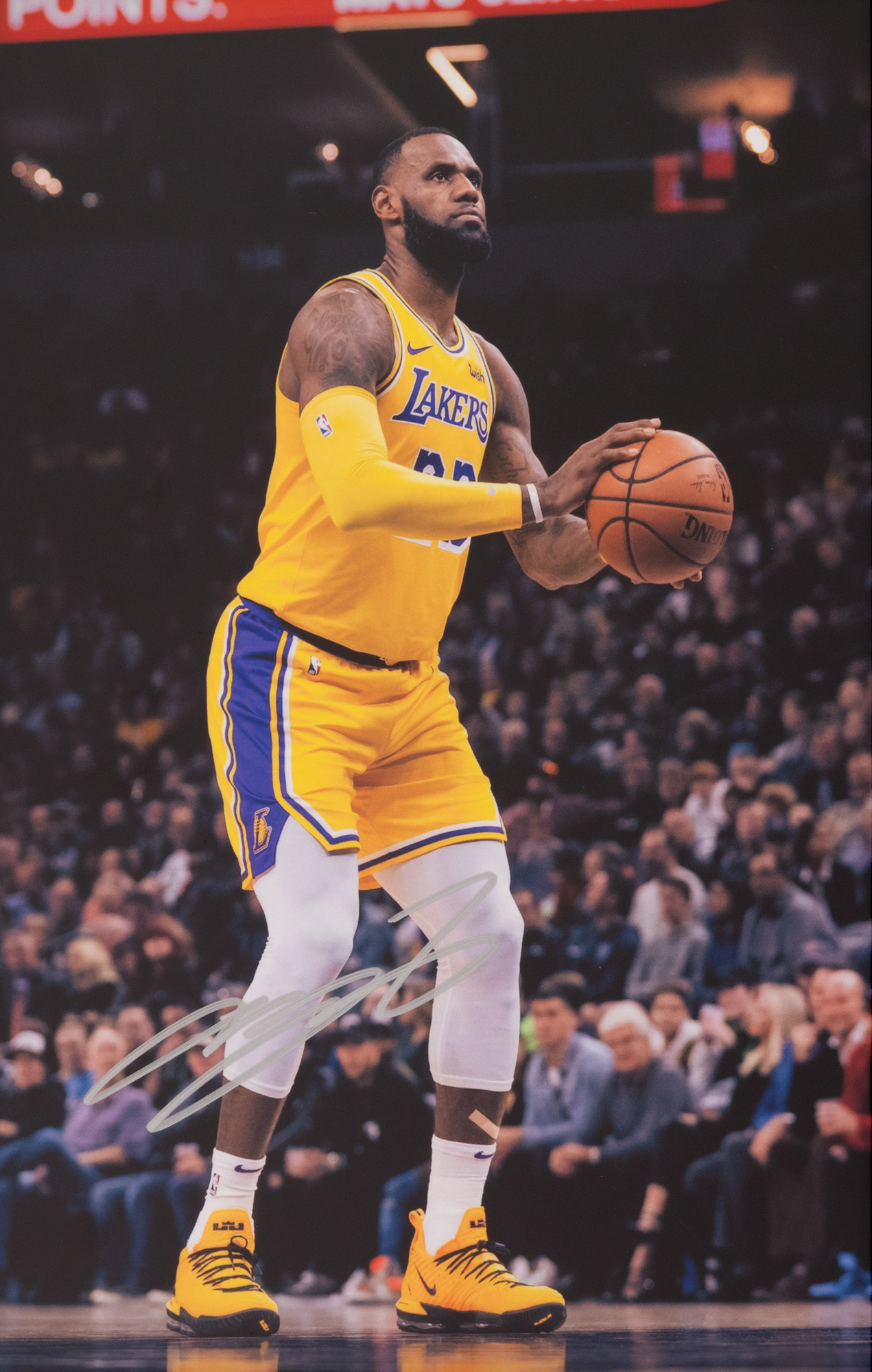 Fotografie ilustrându-l pe James LeBron, cu semnătura olografă a acestuia, înrămată