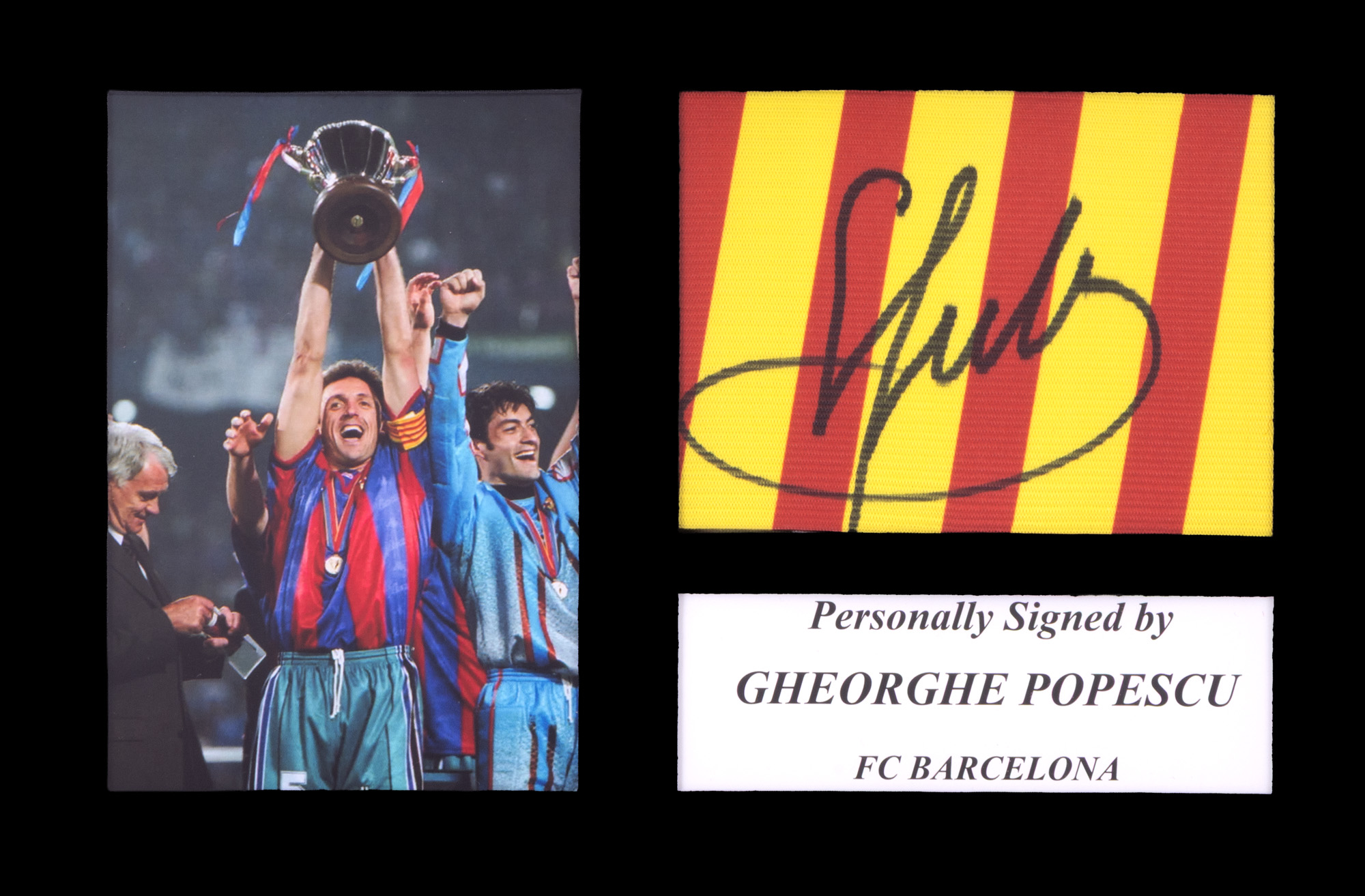 Banderolă de căpitan, F.C. Barcelona, cu semnătura olografă a lui Gheorghe "Gică" Popescu