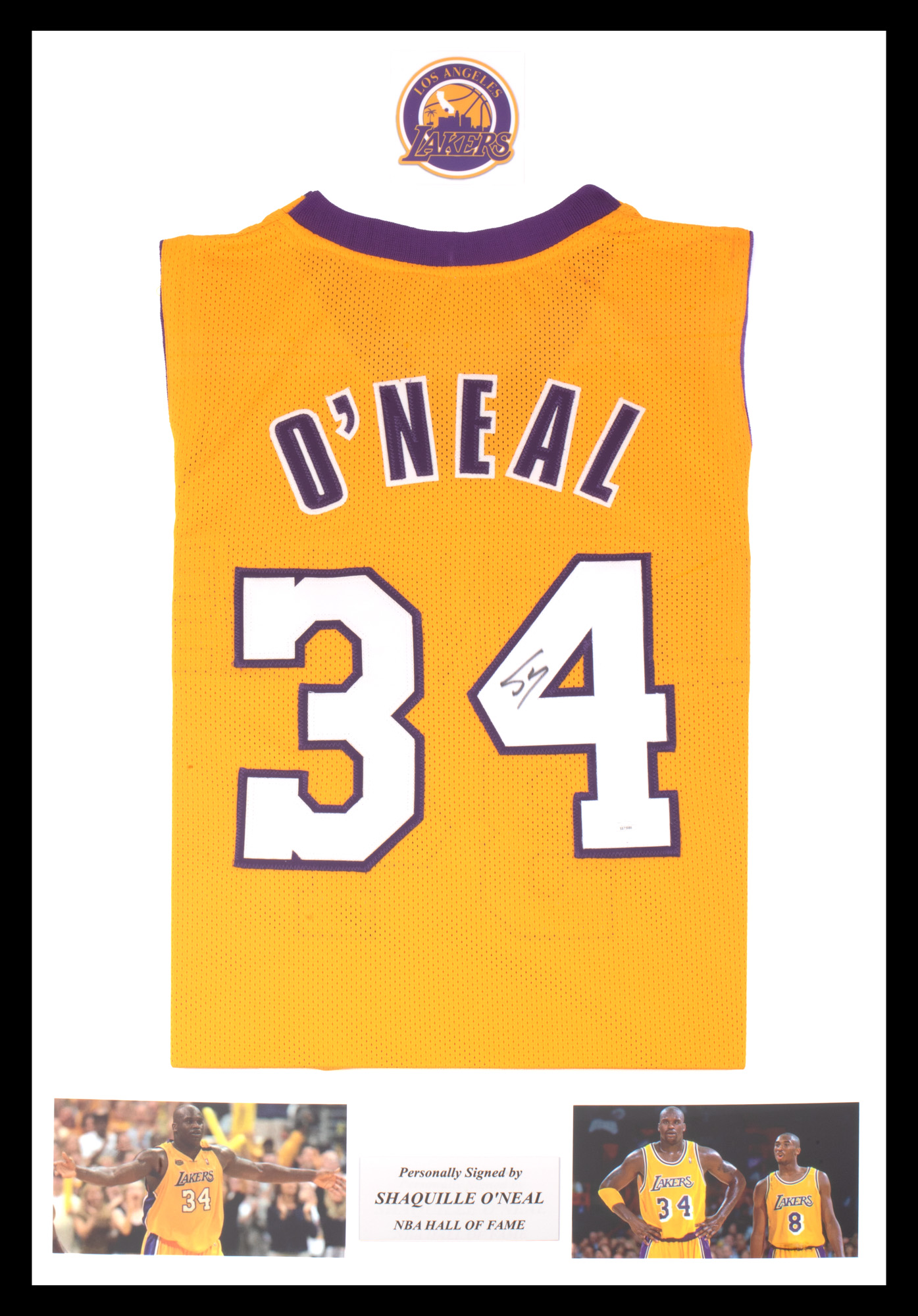 Tricou L.A. Lakers, cu semnătura olografă a lui Shaquille O'Neal, înrămat