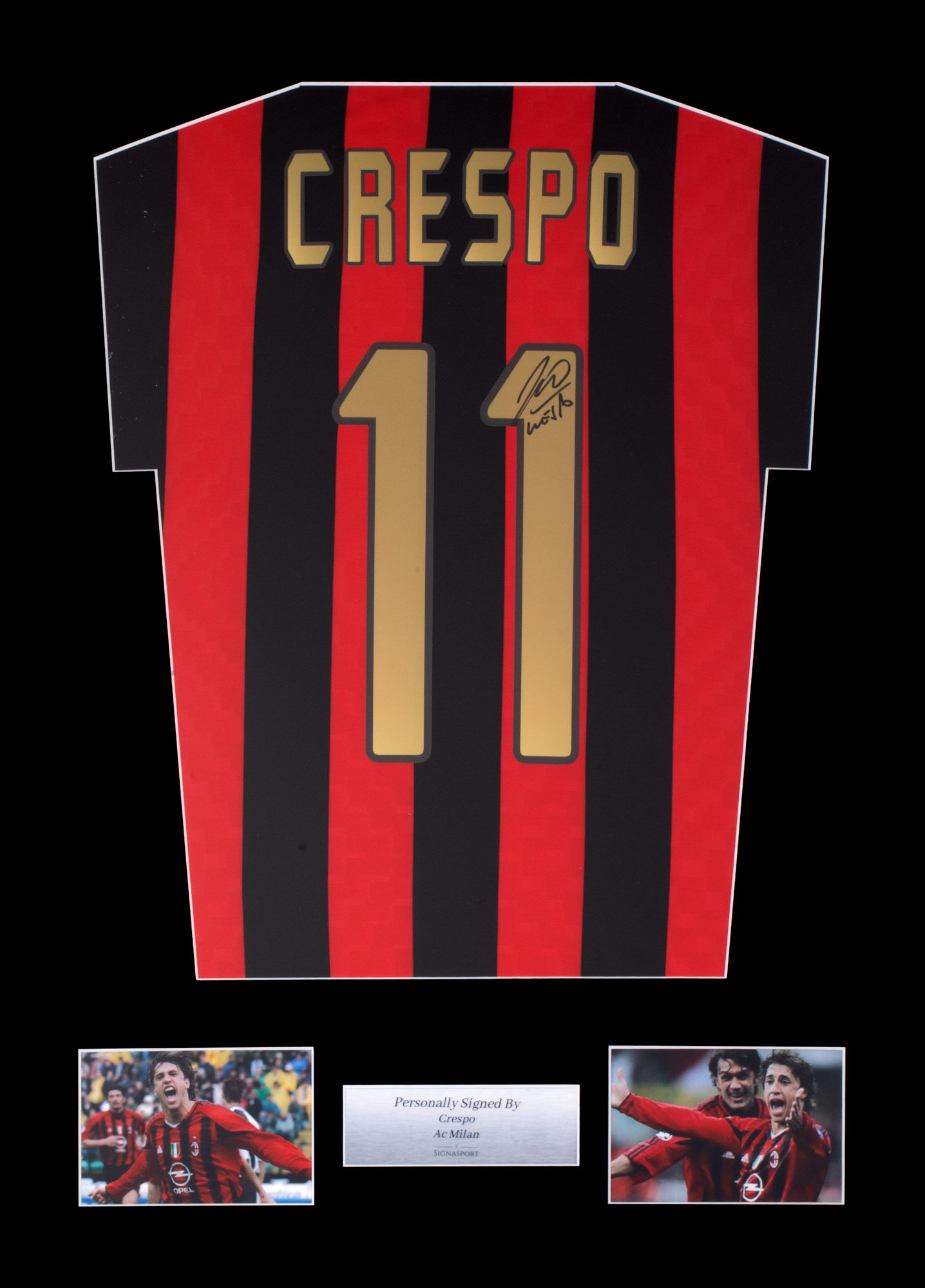 Tricou A.C. Milan, cu semnătura olografă a lui Hernán Crespo, înrămat
