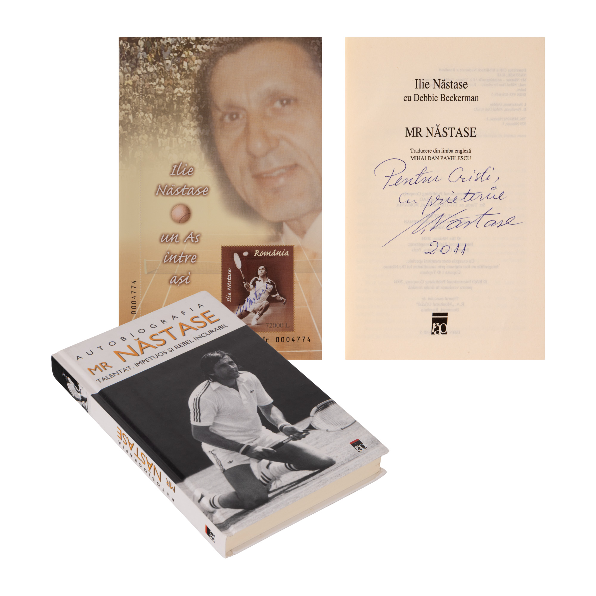 "Autobiography of Mr. Năstase", translated by Mihai Dan Pavelescu, Bucharest, 2004, with the signature and handwritten dedication of the athlete