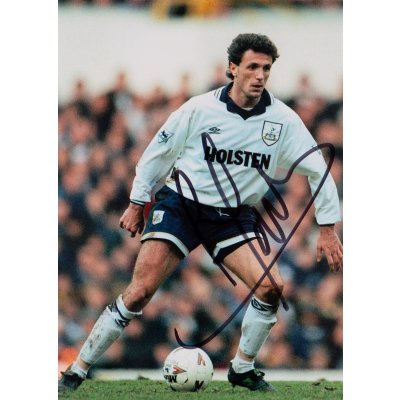 Photograph of Gică Popescu, in Tottenham Hotspur FC gear, with the athlete's handwritten signature, framed