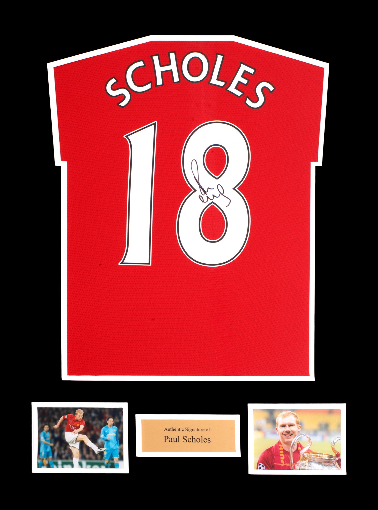 Framed Manchester United Shirt, with Paul Scholes' holographic signature