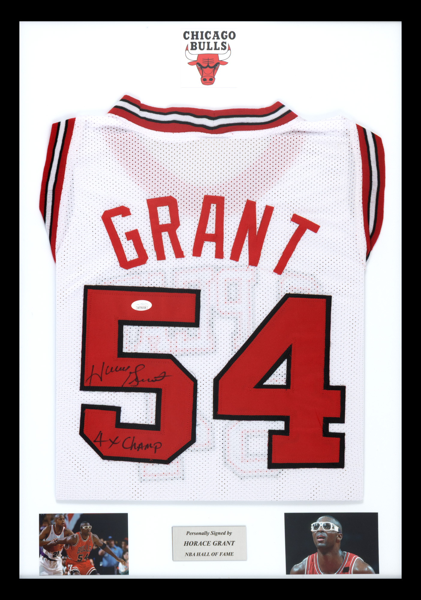 Framed Chicago Bulls T-shirt, with Horace Grant's holographic signature
