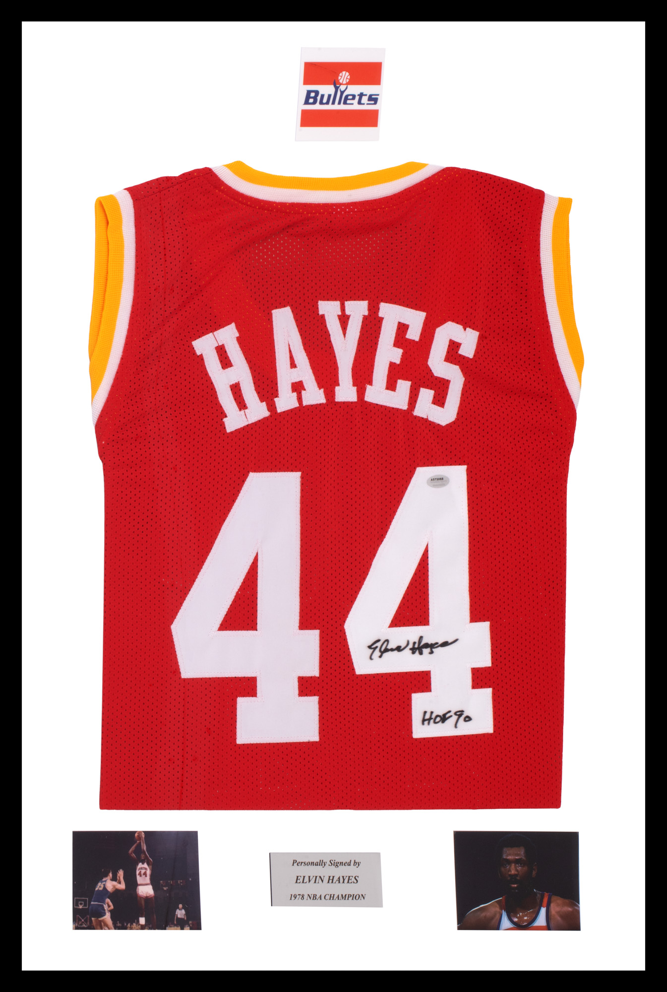 Tricou Washington Bullets, cu semnătura olografă a lui Elvin Hayes, înrămat