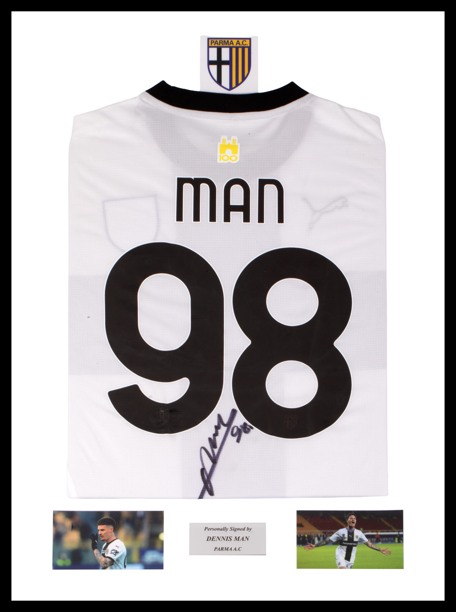 Tricou A.C. Parma, cu semnătura olografă a lui Dennis Man, înrămat