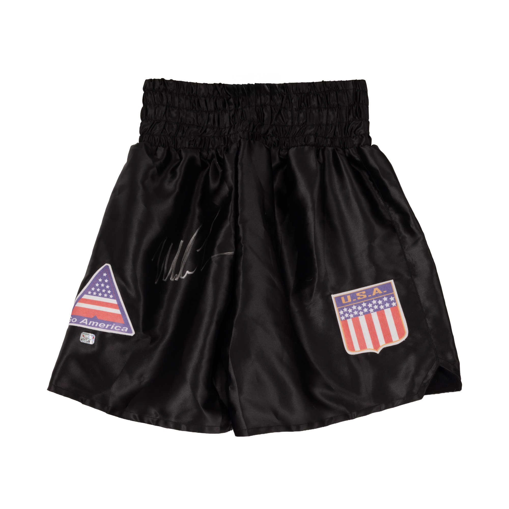 Pantaloni de box, cu semnătura olografă a lui Mike Tyson