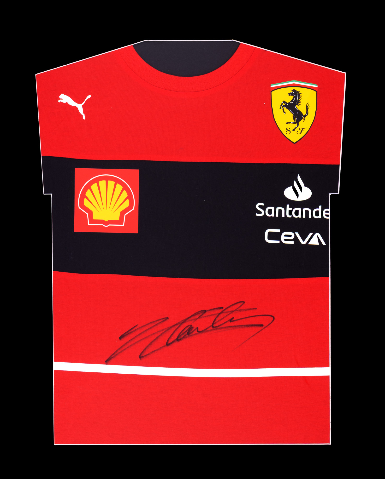 Tricou Puma Scuderia Ferrari 2022, cu semnătura olografă a lui Charles Leclerc, înrămat