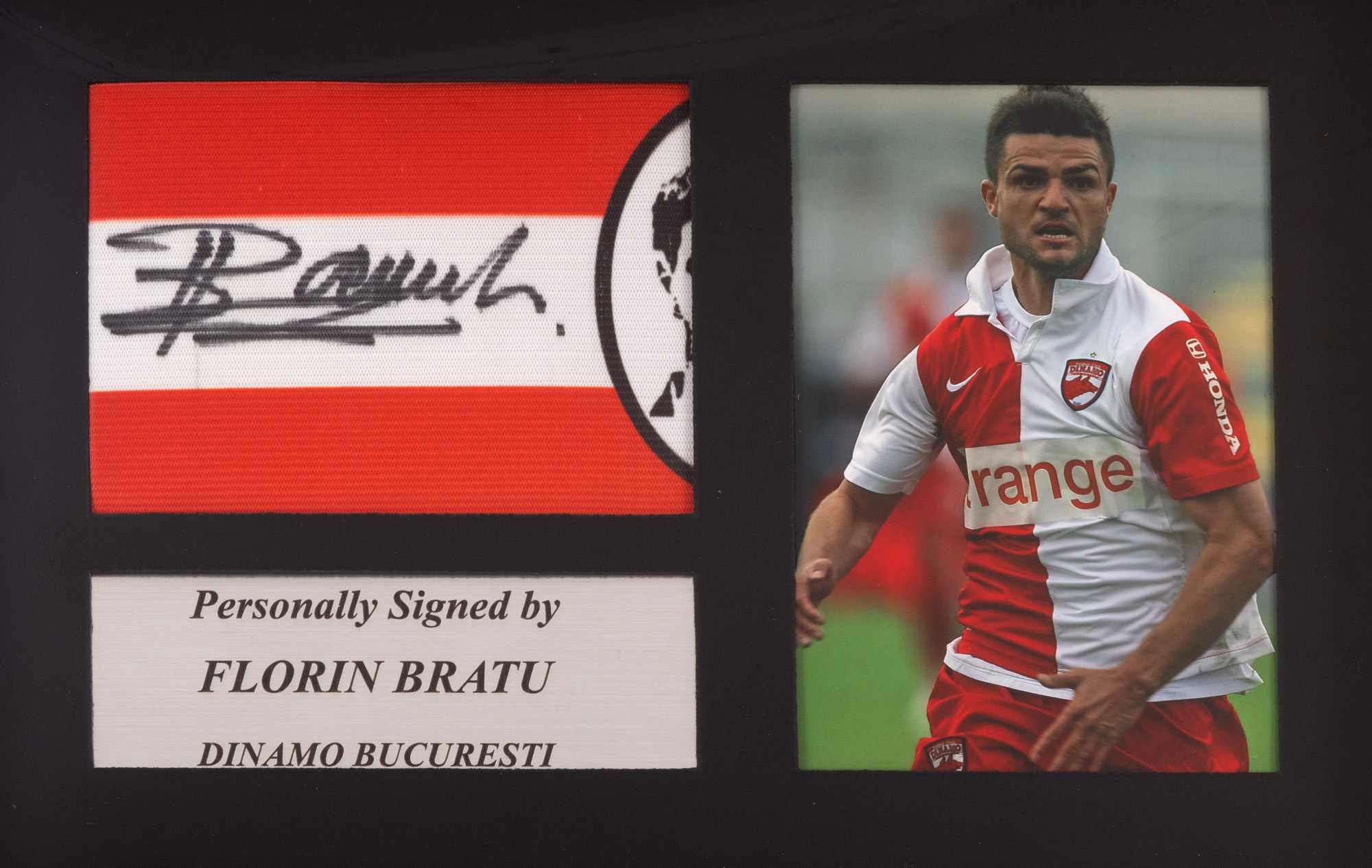 Captain's sash, with handwritten signature of Florin Bratu, framed