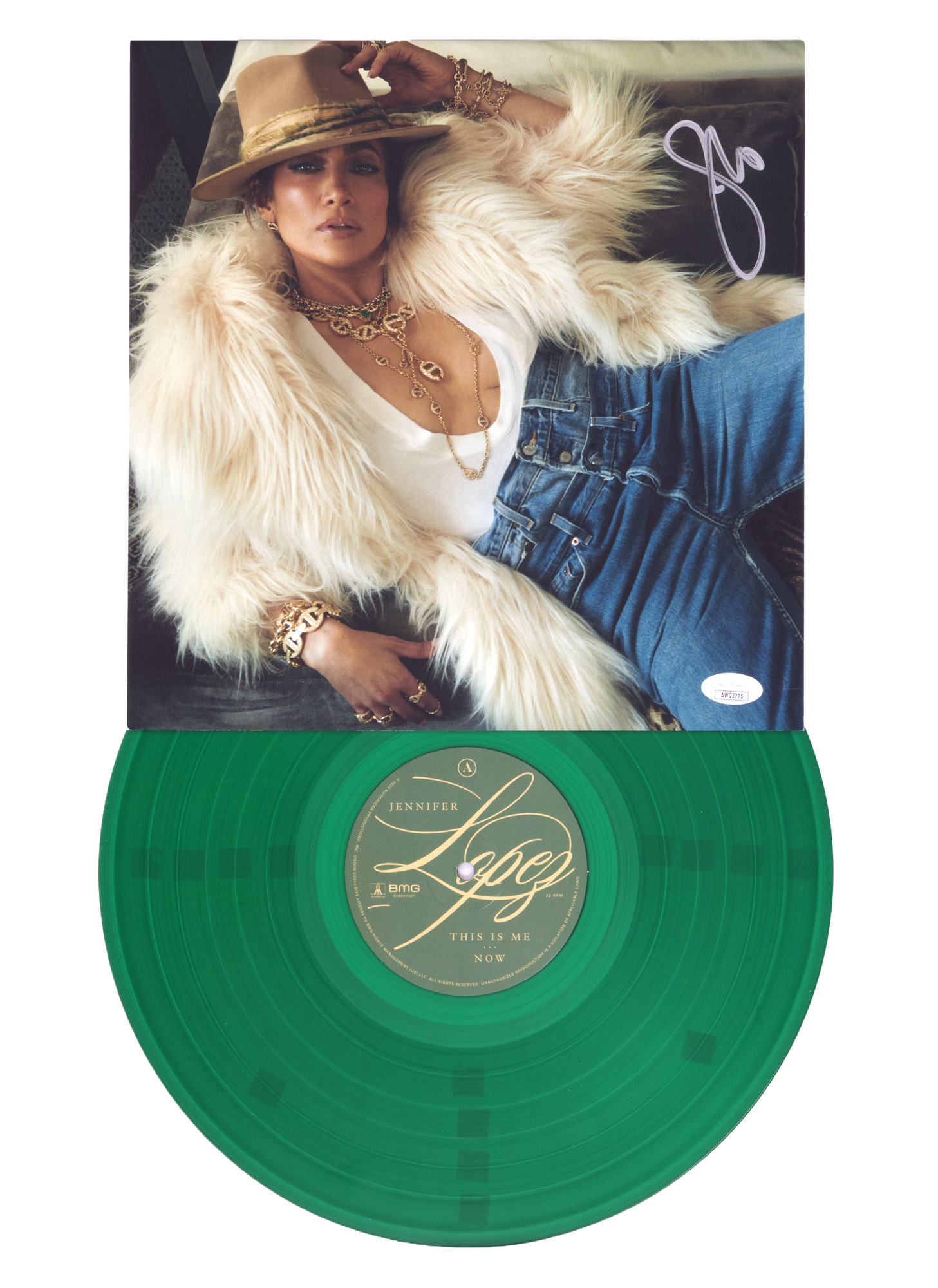 Discul "This is Me Now", cu coperta semnată olograf de Jennifer Lopez, înrămat
