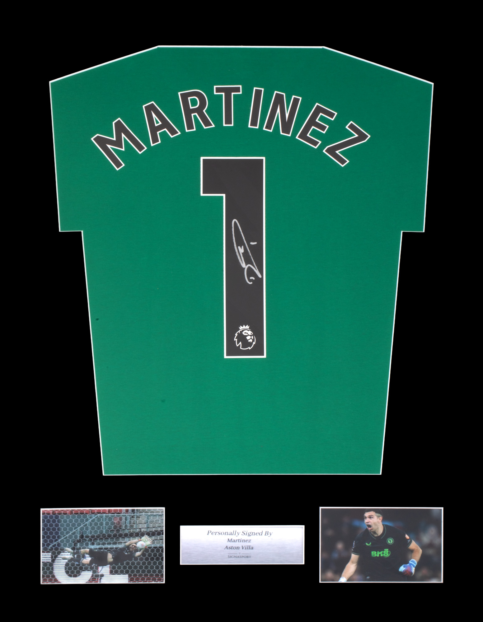 Framed Aston Villa T-Shirt, with Emiliano Martínez's holographic signature