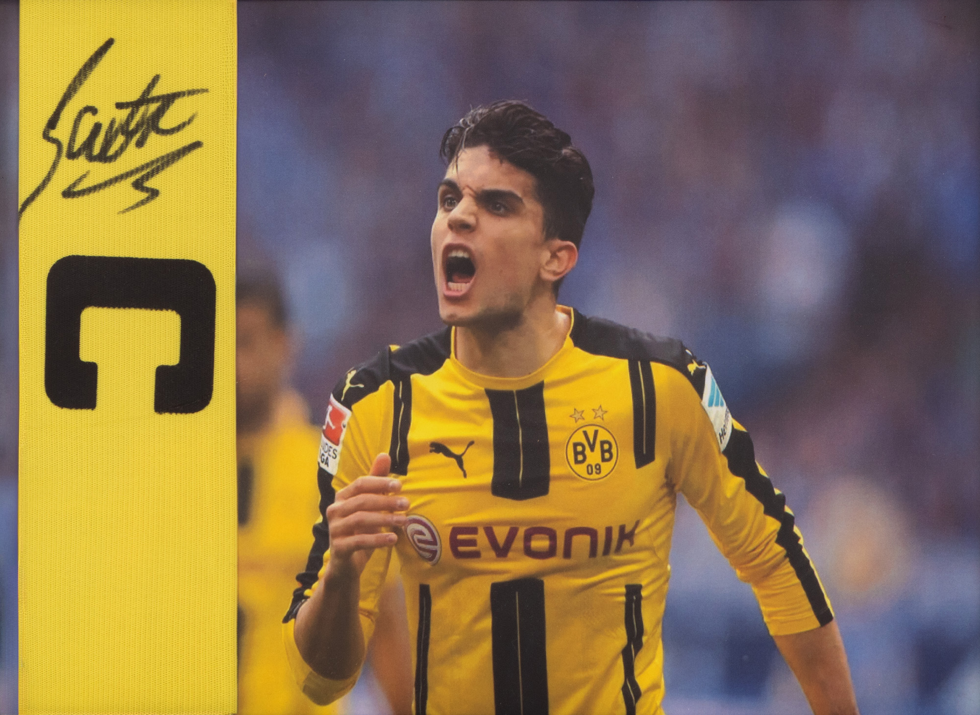 Captain's armband, with handwritten signature of Marc Bartra, framed