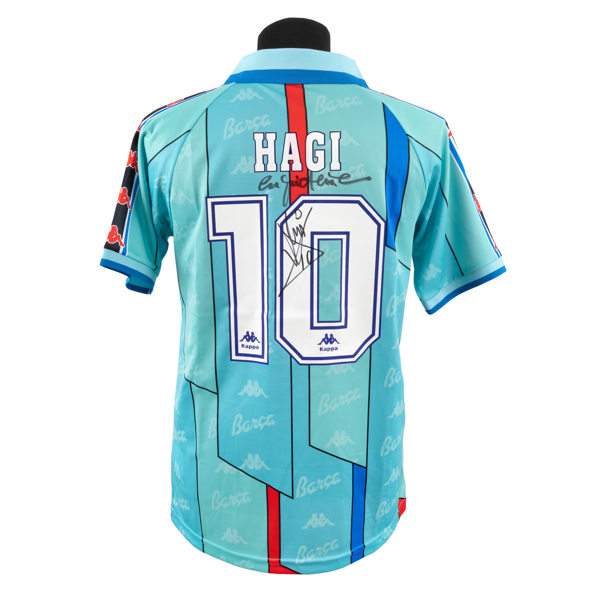 Tricou F.C. Barcelona, cu semnătura olografă a lui Gheorghe Hagi, înrămat