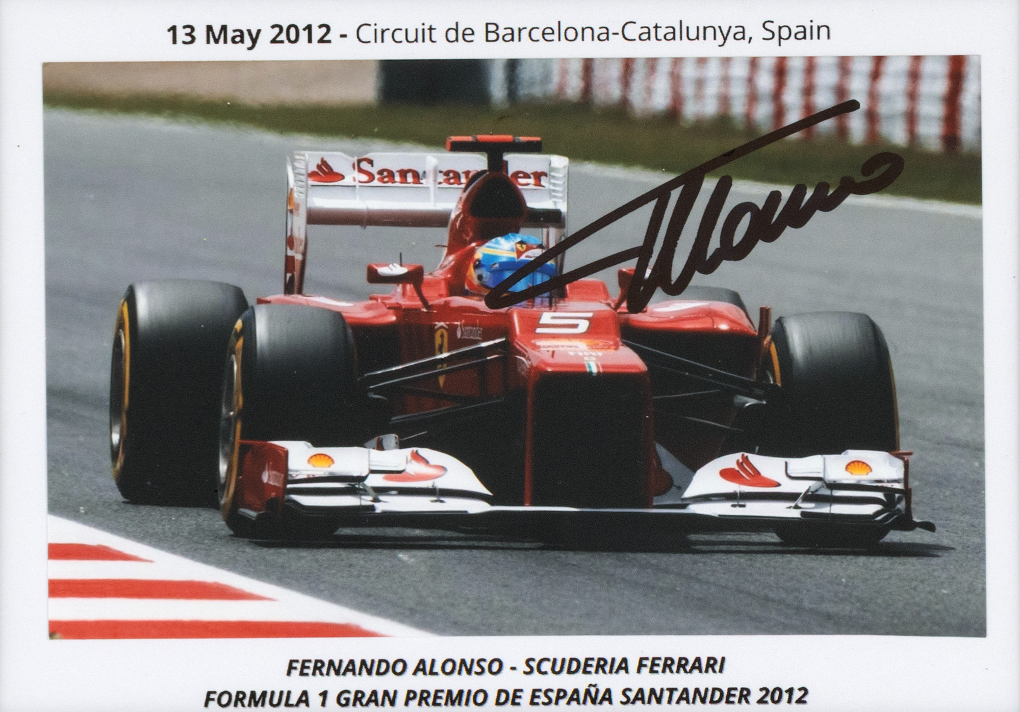 Fotografie cu autograful lui Fernando Alonso, înrămată